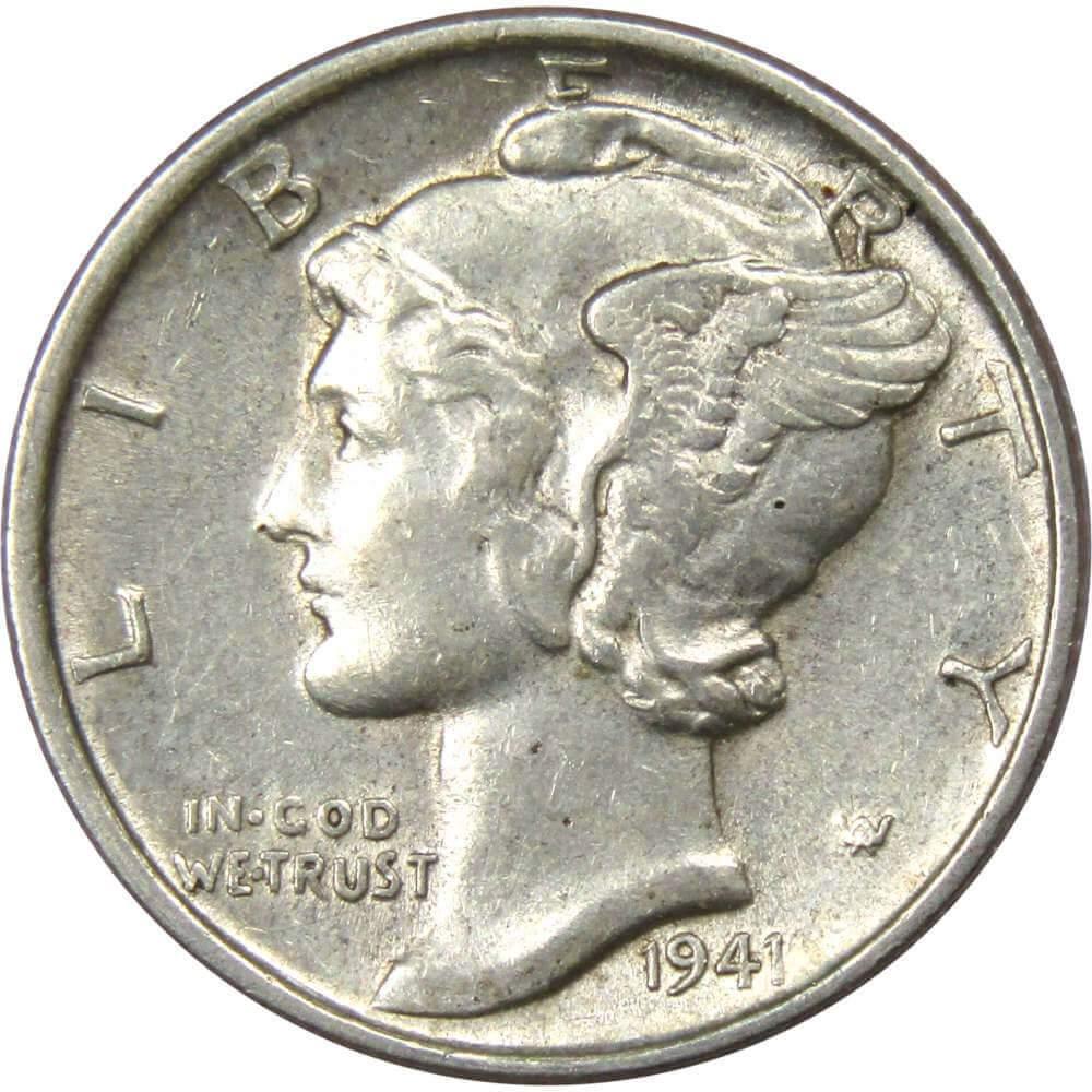 1941 Mercury Dime AU About Uncirculated 90% Silver 10c US Coin Collectible