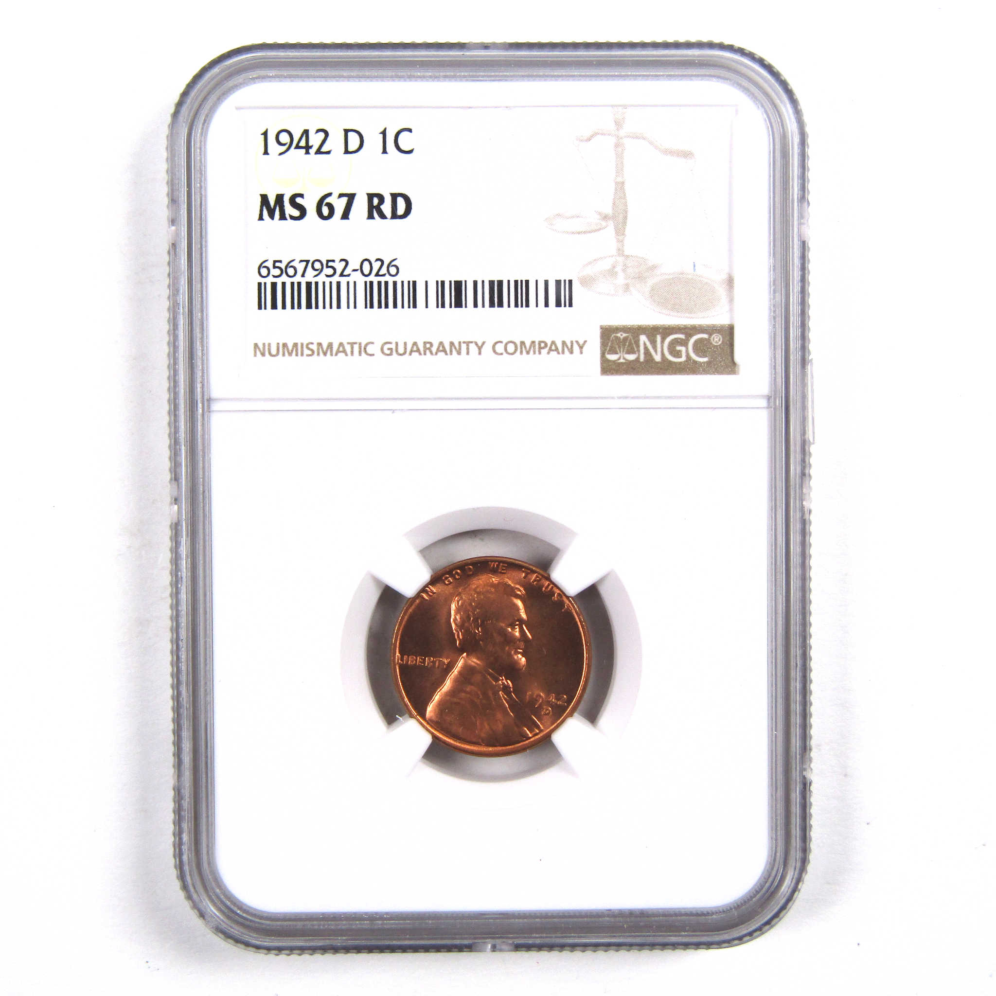 1942 D Lincoln Wheat Cent MS 67 RD NGC Penny Uncirculated SKU:I3178