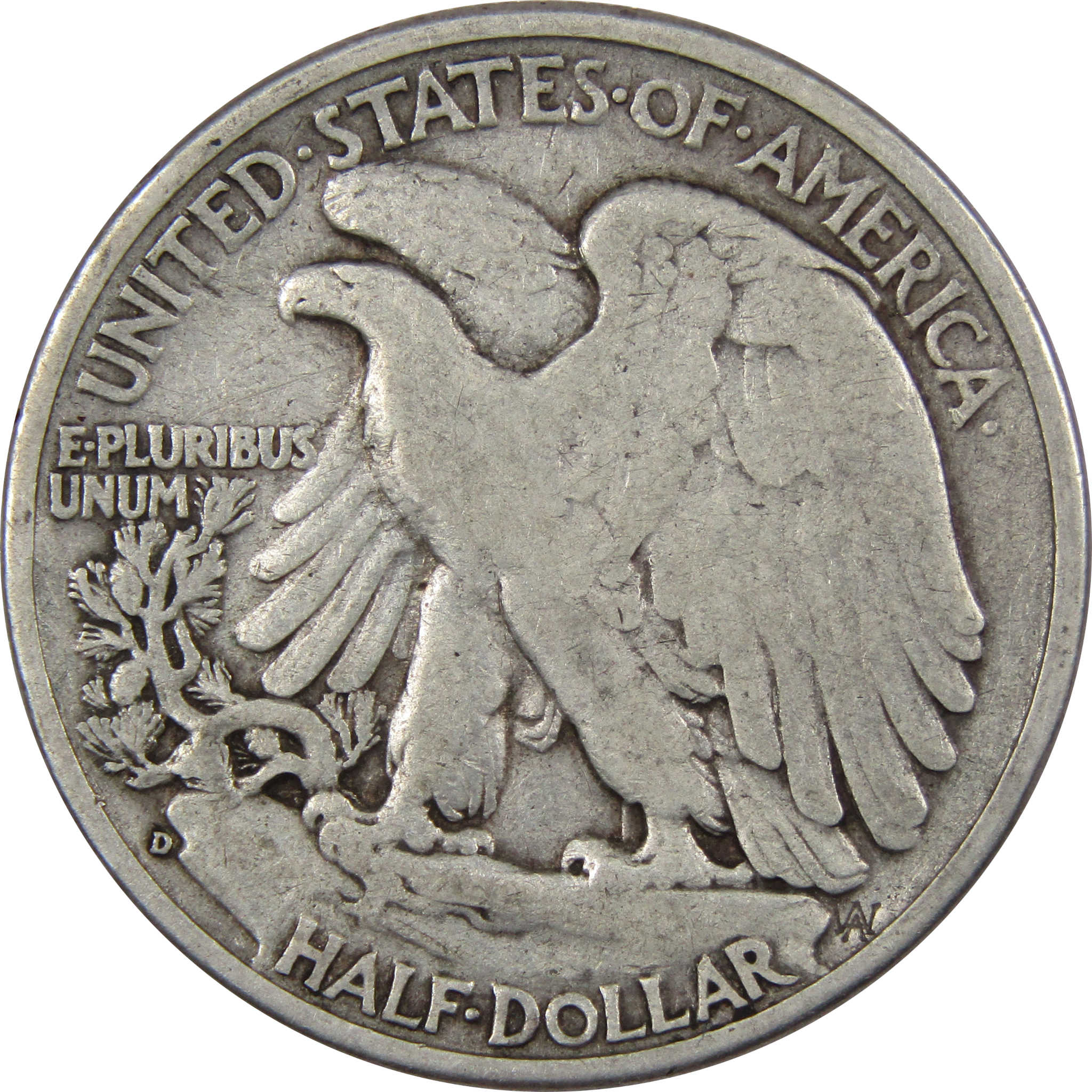 1938 D Liberty Walking Half Dollar F Fine 90% Silver 50c SKU:IPC9207