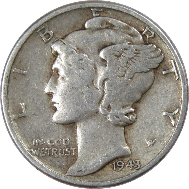 1943 Mercury Dime F Fine 90% Silver 10c US Coin Collectible - Mercury Dimes - Winged Liberty Dime - Profile Coins &amp; Collectibles