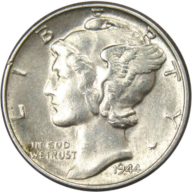 1944 Mercury Dime AU About Uncirculated 90% Silver 10c US Coin Collectible - Mercury Dimes - Winged Liberty Dime - Profile Coins &amp; Collectibles