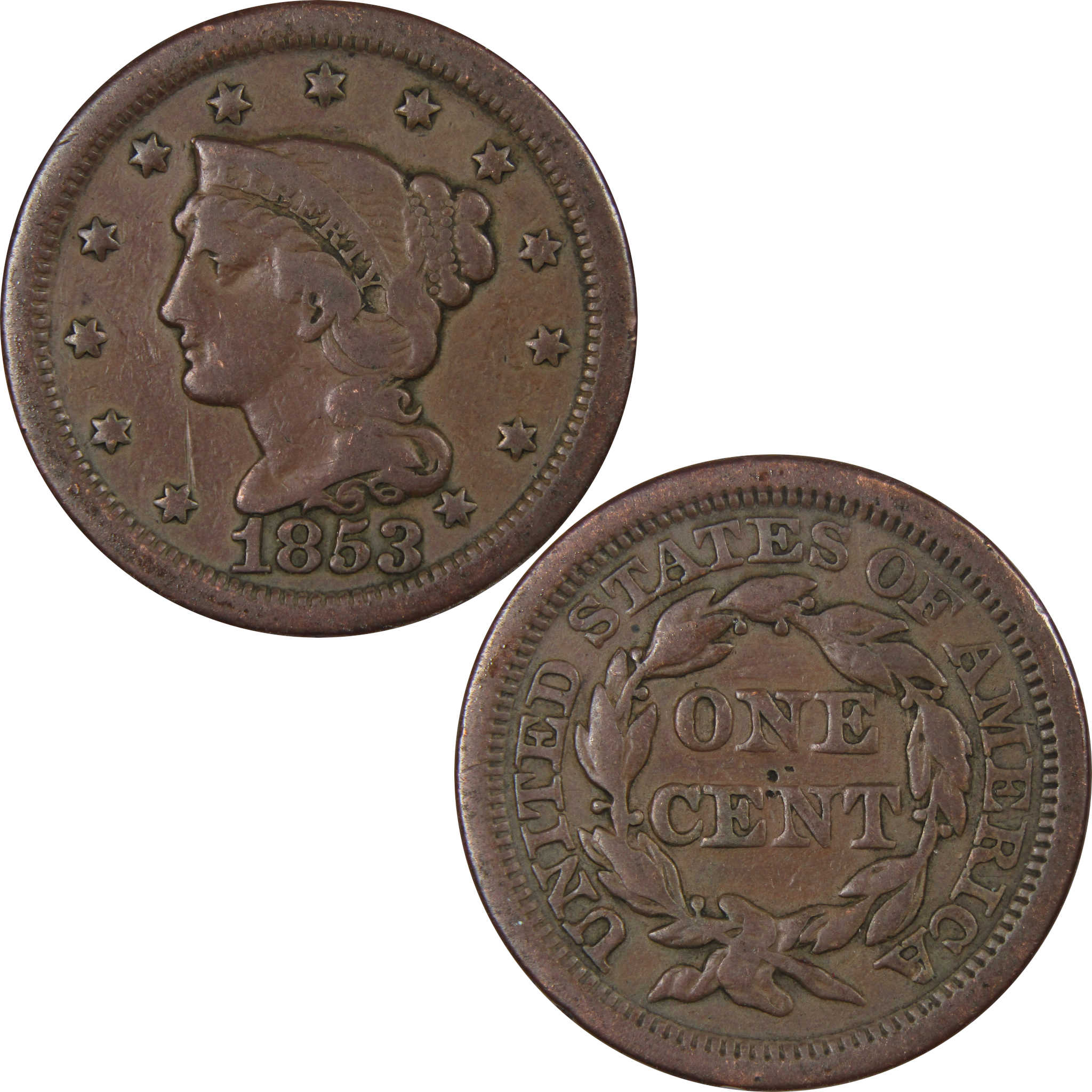 1853 Braided Hair Large Cent VG Very Good Copper Penny 1c SKU:IPC9029
