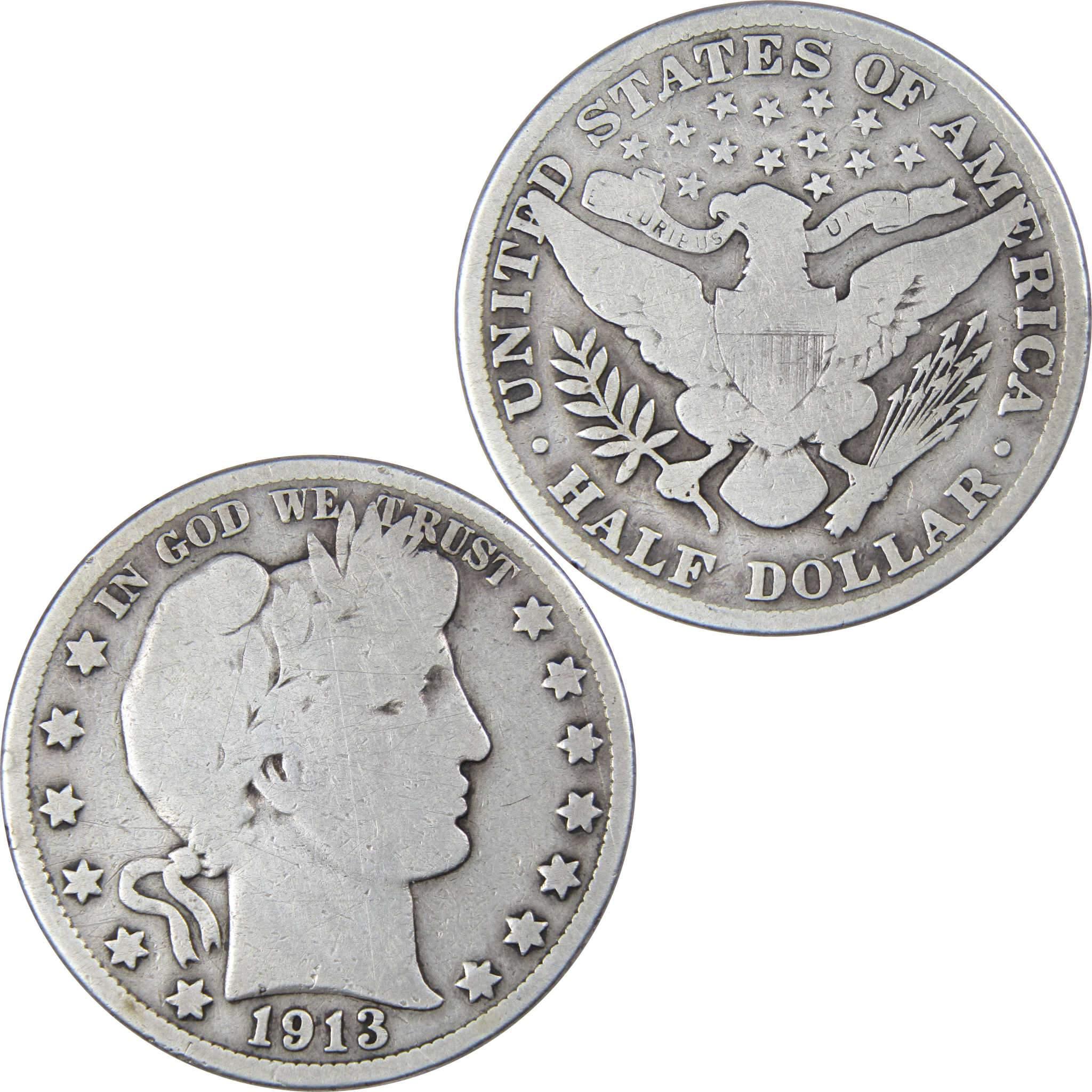 1913 Barber Half Dollar G Good Details 90% Silver 50c Coin SKU:IPC5401