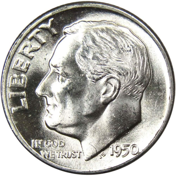 1950 D Roosevelt Dime BU Uncirculated Mint State 90% Silver 10c US Coin - Roosevelt coin - Profile Coins &amp; Collectibles