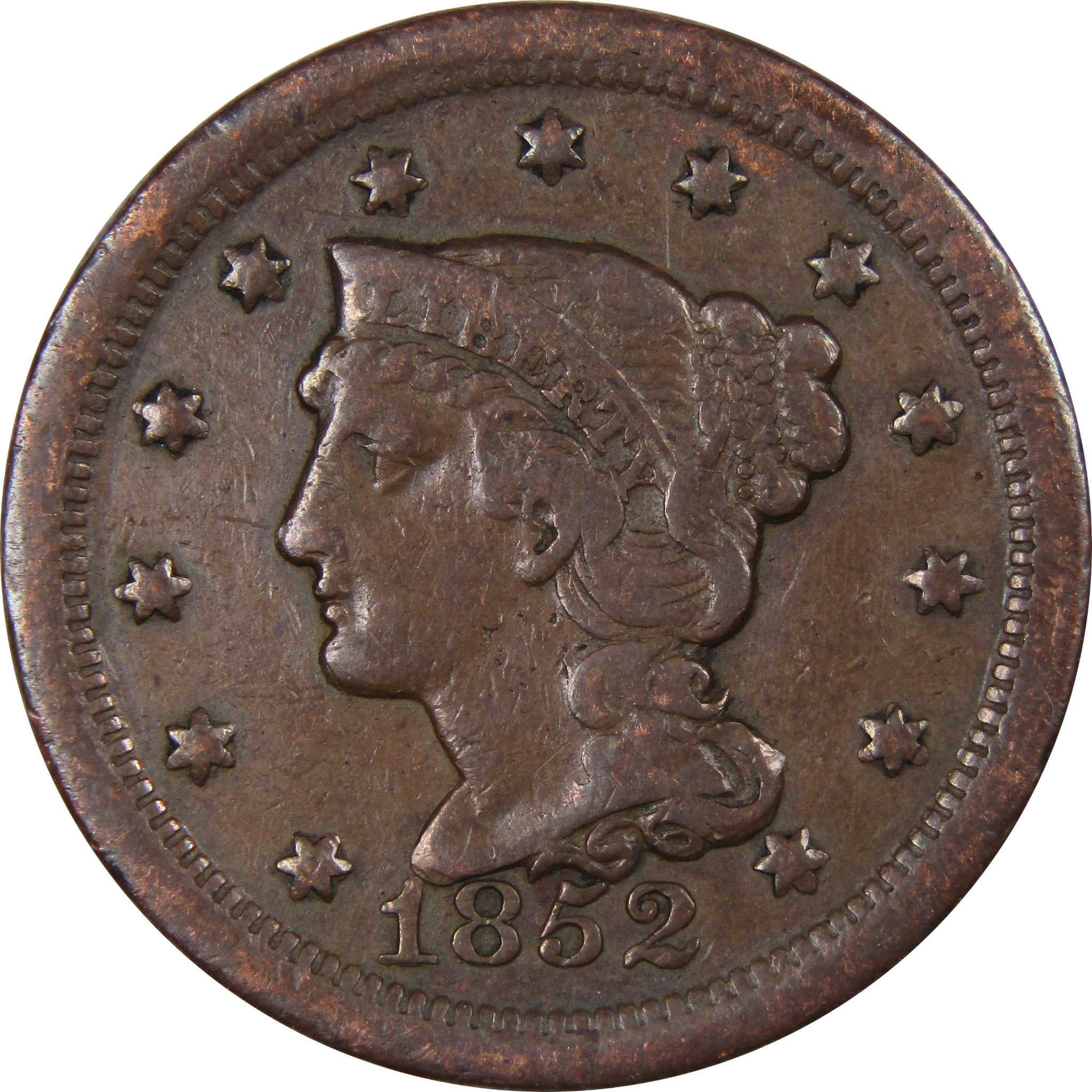 1852 Braided Hair Large Cent VG Very Good Copper Penny 1c SKU:IPC9068
