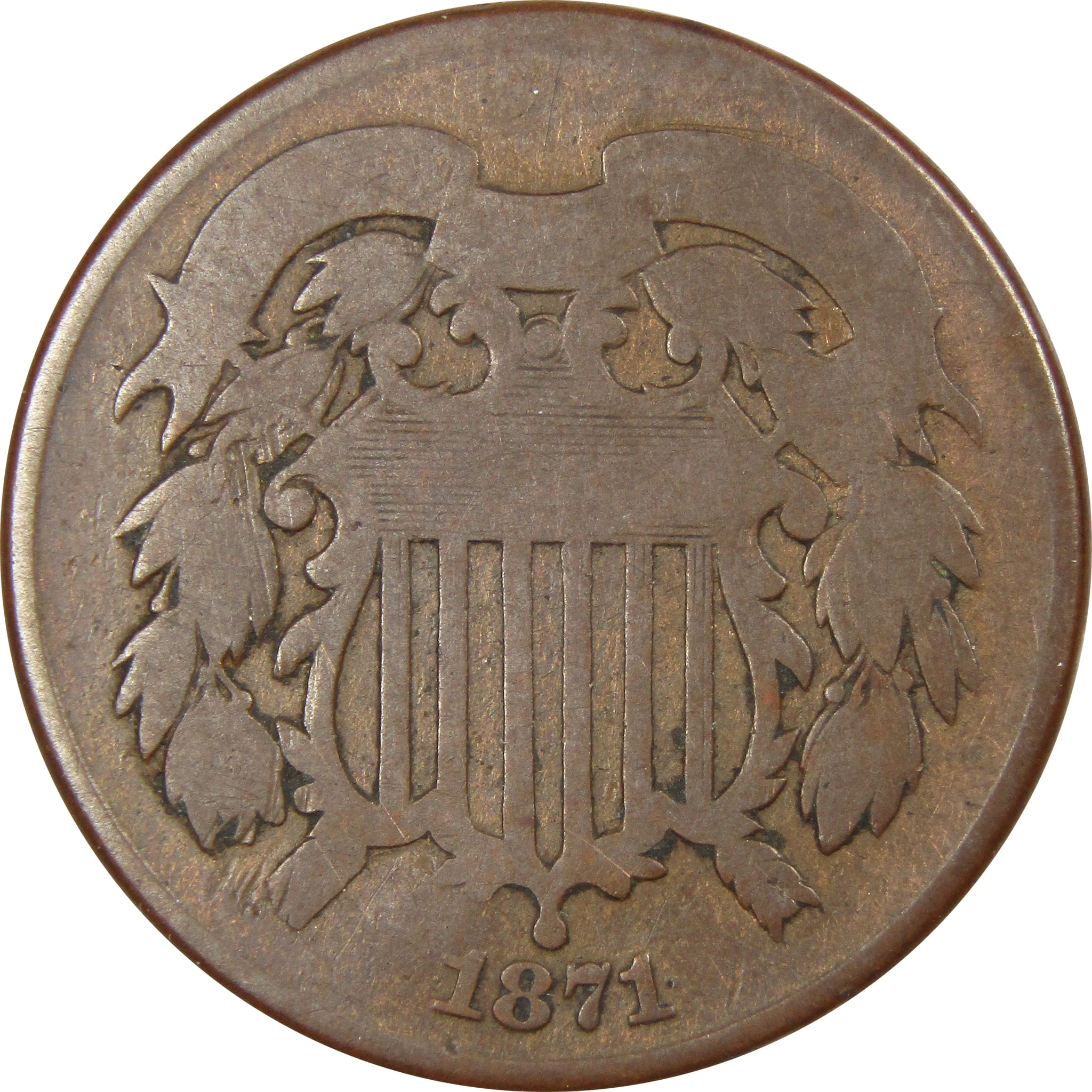 1871 Two Cent Piece G Good 2c US Type Coin Collectible SKU:IPC7352