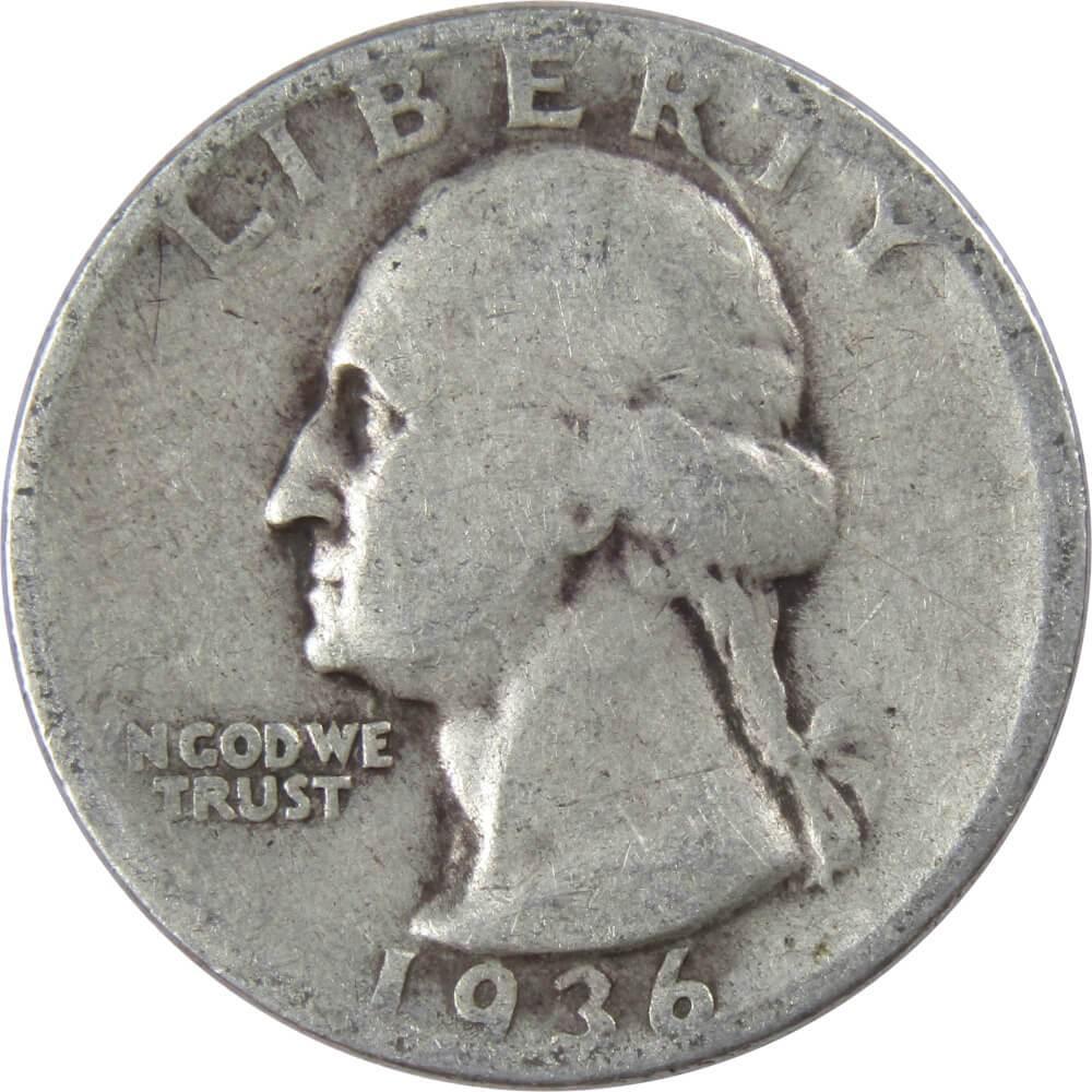 1936 Washington Quarter G Good 90% Silver 25c US Coin Collectible
