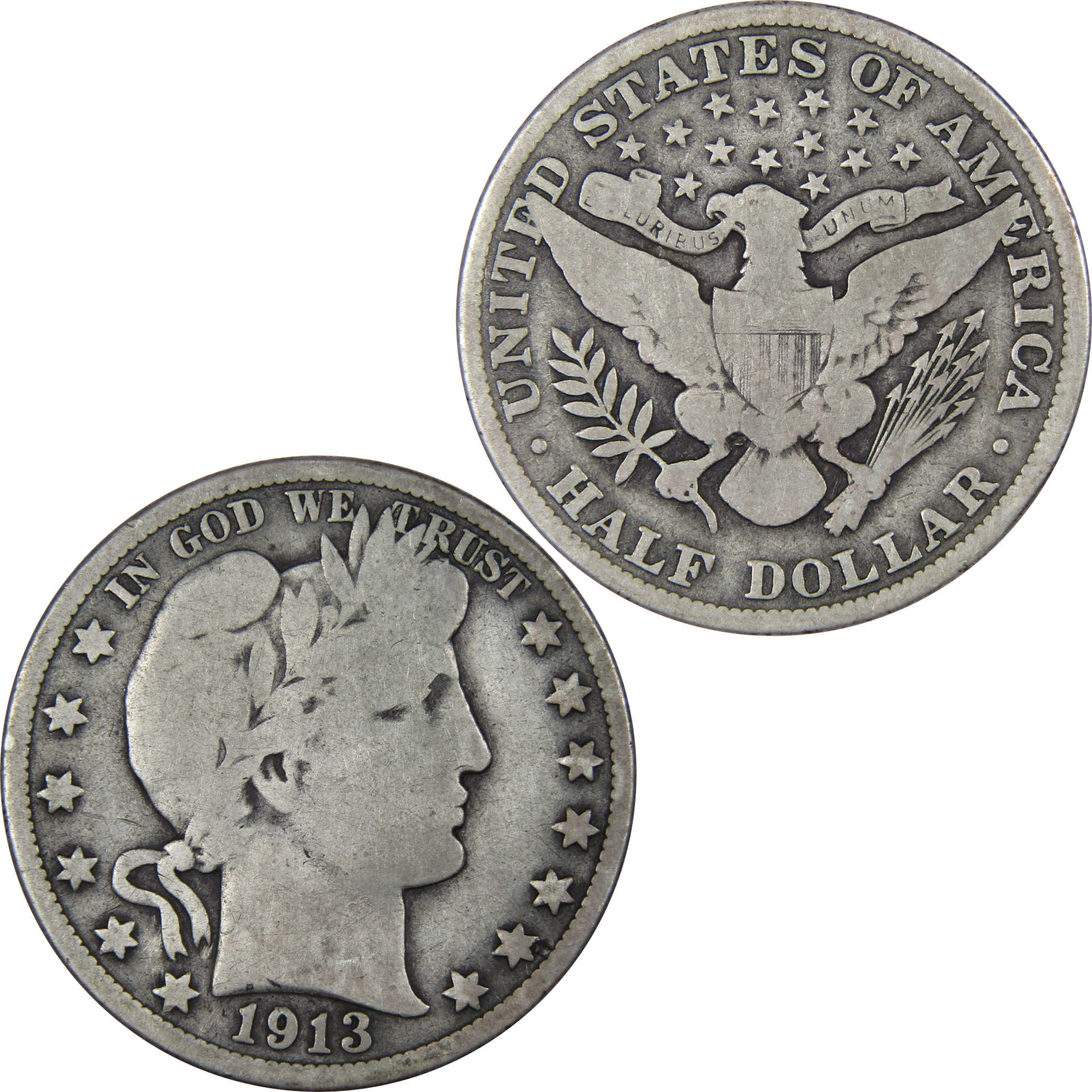 1913 Barber Half Dollar VG Very Good 90% Silver 50c SKU:IPC8029