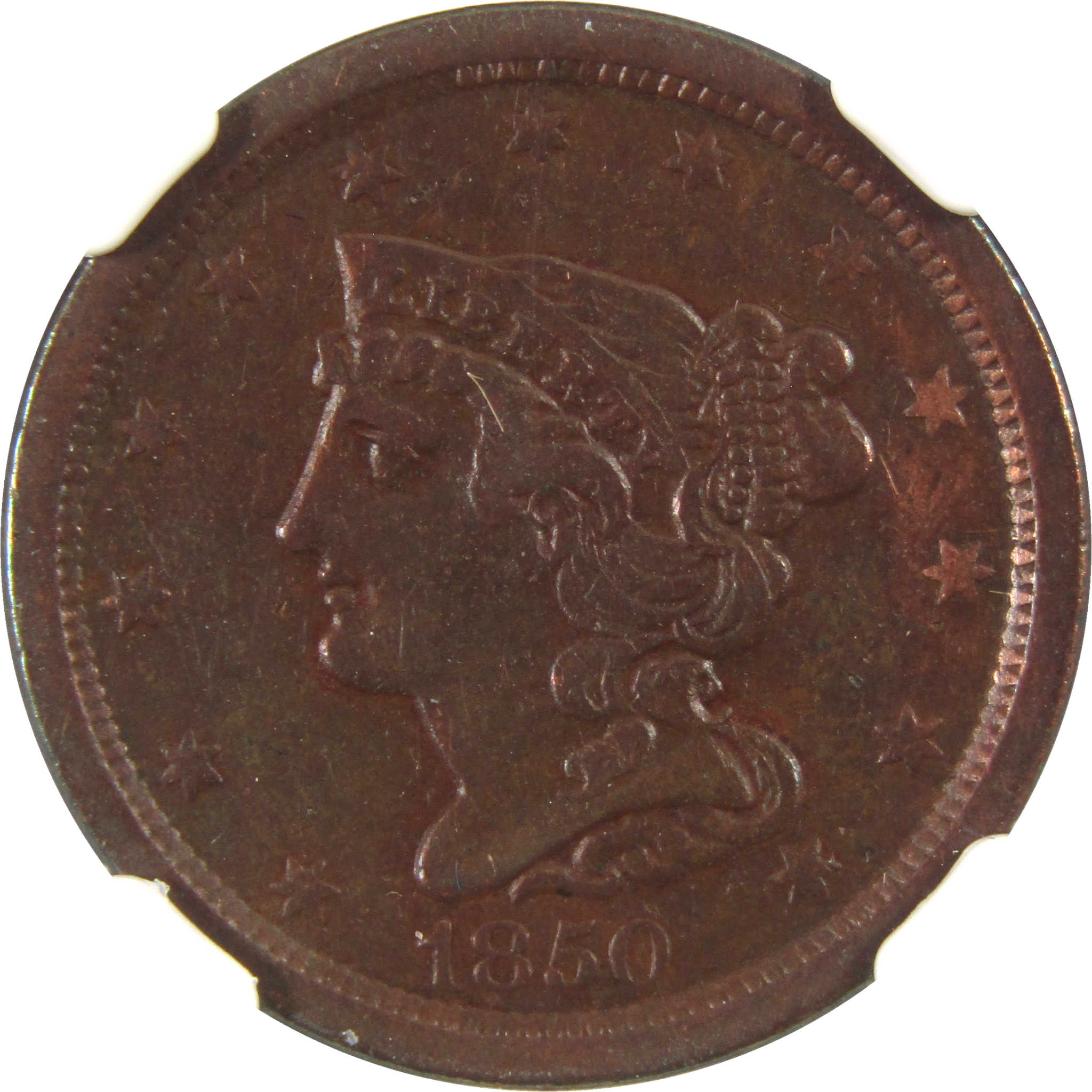 1850 Braided Hair Half Cent XF EF Details NGC Copper Penny SKU:CPC2750