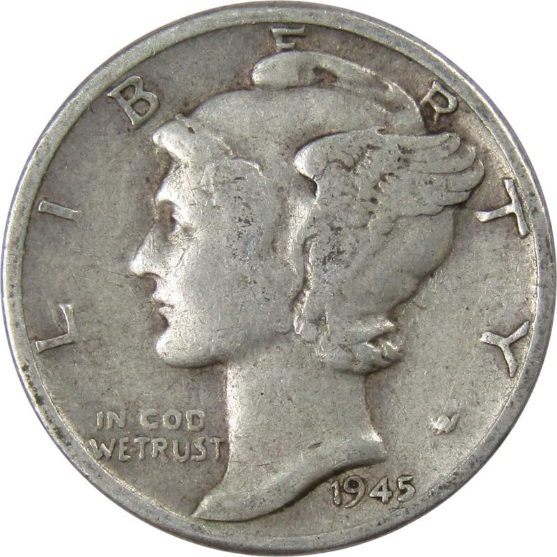 1945 Mercury Dime VG Very Good 90% Silver 10c US Coin Collectible - Mercury Dimes - Winged Liberty Dime - Profile Coins &amp; Collectibles