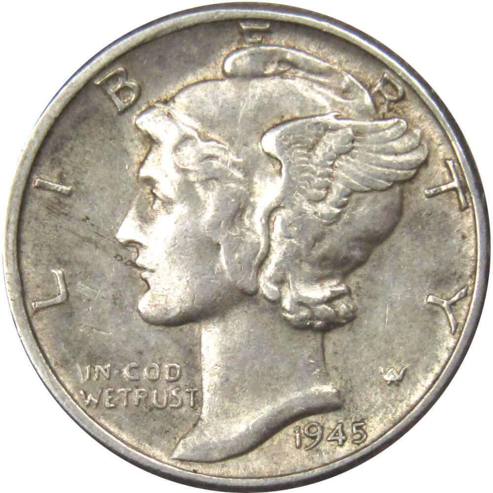 1945 Mercury Dime AU About Uncirculated 90% Silver 10c US Coin Collectible
