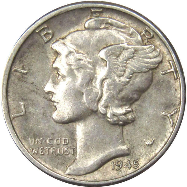 1945 Mercury Dime AU About Uncirculated 90% Silver 10c US Coin Collectible - Mercury Dimes - Winged Liberty Dime - Profile Coins &amp; Collectibles