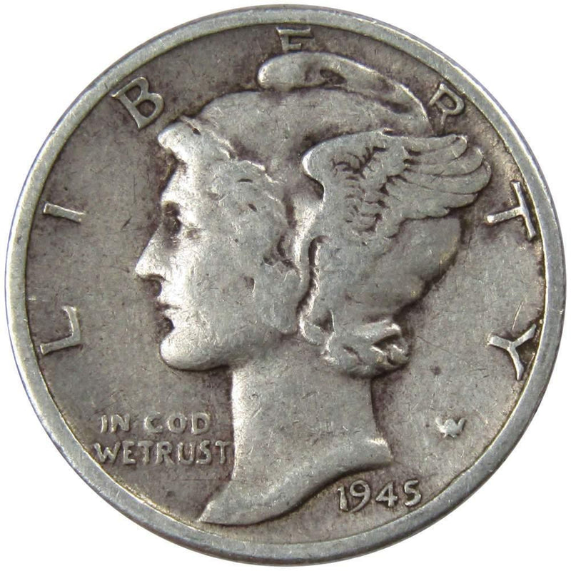 1945 D Mercury Dime F Fine 90% Silver 10c US Coin Collectible - Mercury Dimes - Winged Liberty Dime - Profile Coins &amp; Collectibles