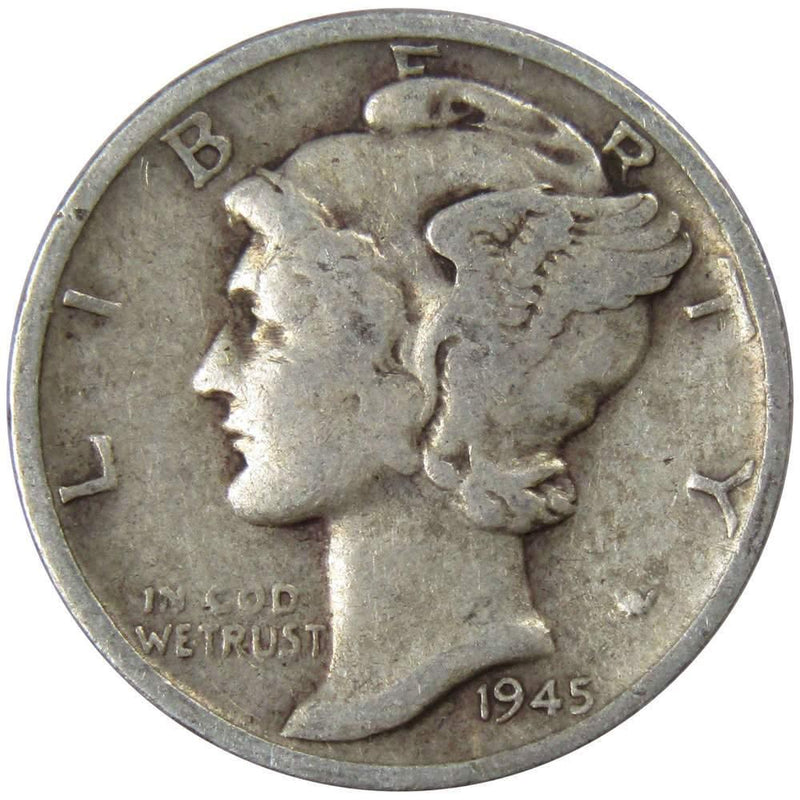 1945 S Mercury Dime VG Very Good 90% Silver 10c US Coin Collectible - Mercury Dimes - Winged Liberty Dime - Profile Coins &amp; Collectibles