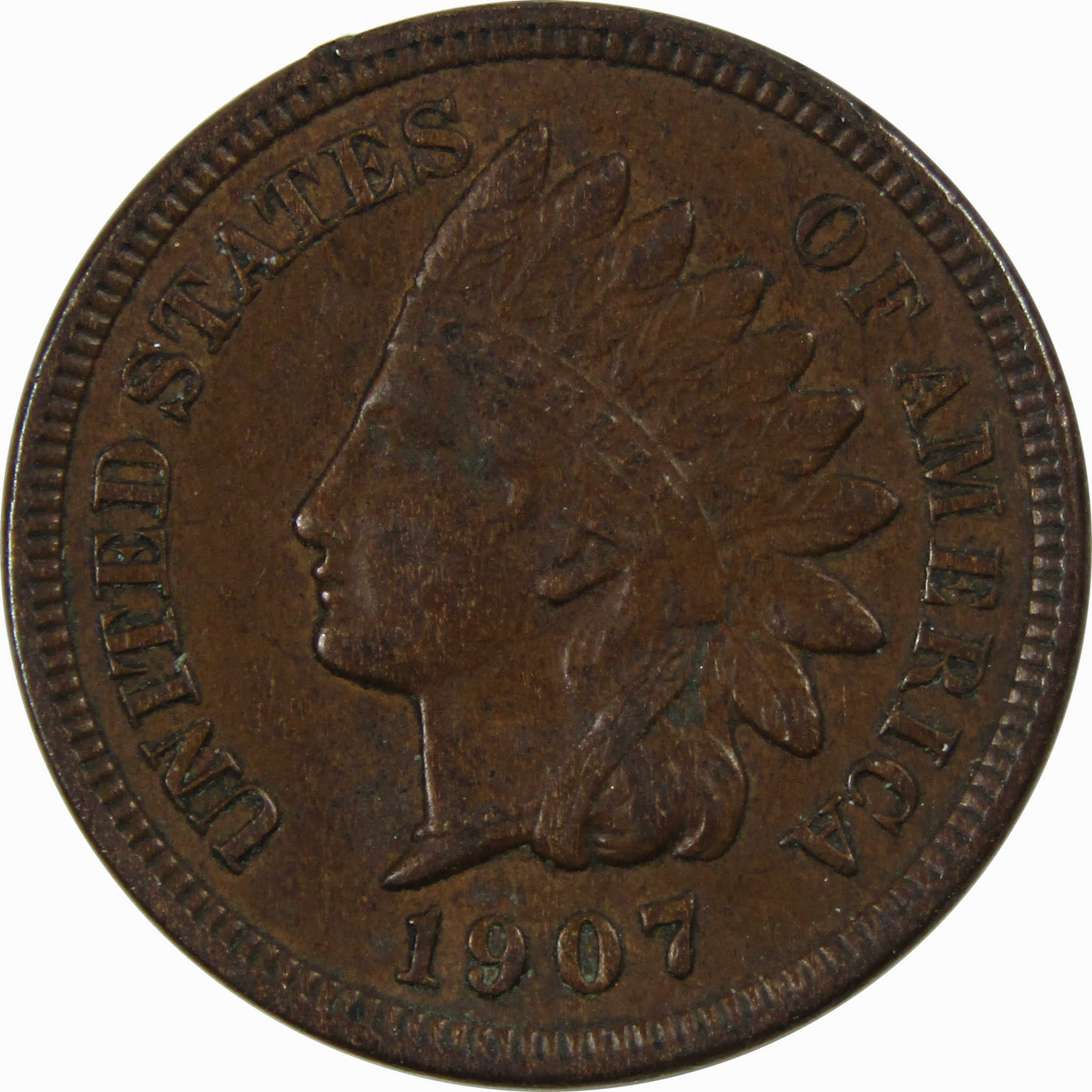 1907 Indian Head Cent Borderline Uncirculated Penny US Coin SKU:I4317