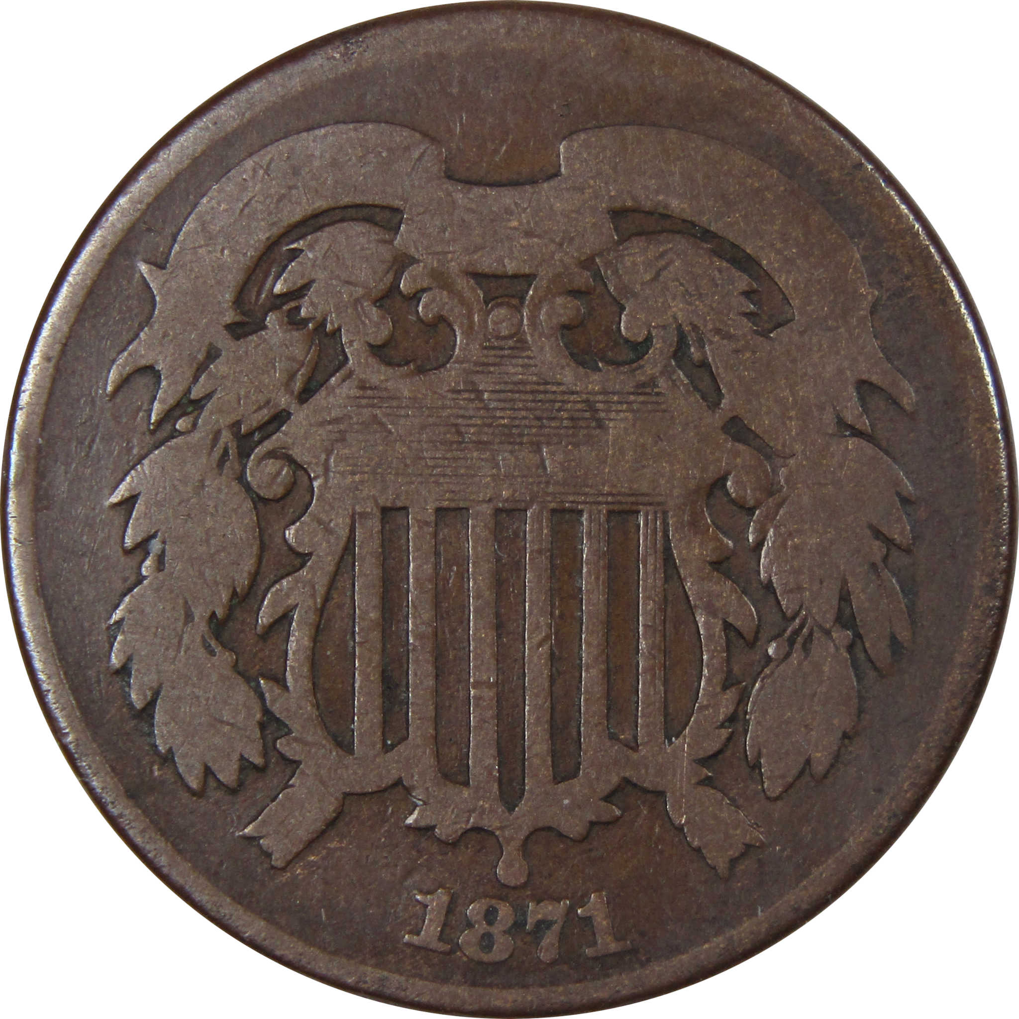 1871 Two Cent Piece G Good 2c US Type Coin Collectible SKU:IPC8081