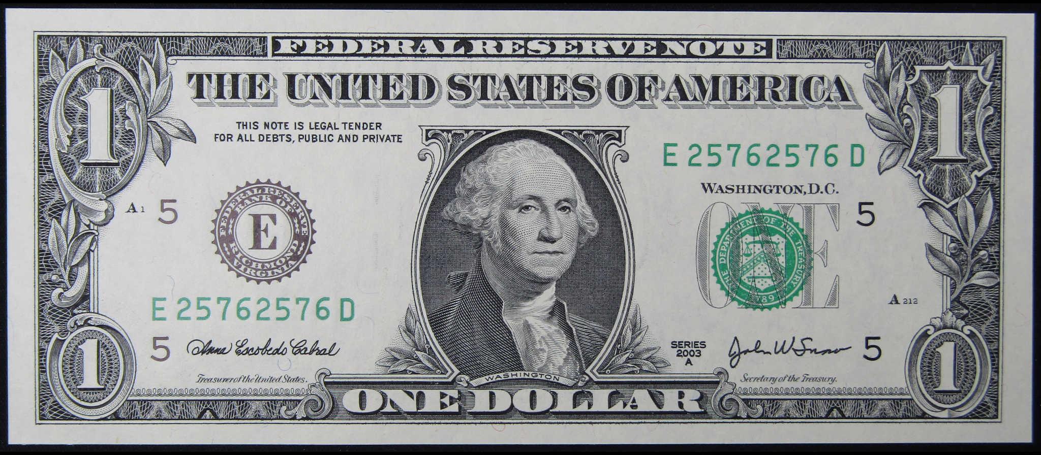 $1 Federal Reserve Repeater Note Small Size CCU Choice Crisp Uncirculated