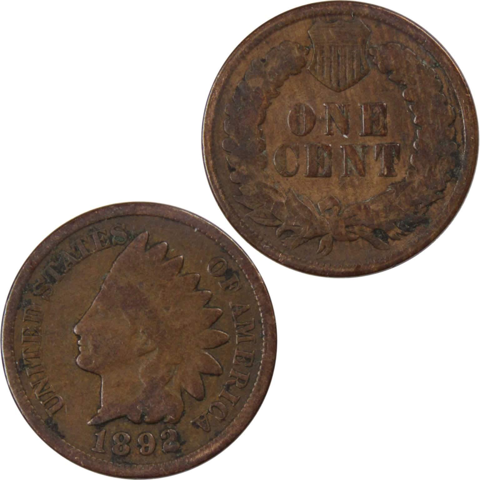 1892 Indian Head Cent Bronze Penny 1c Coin Collectible