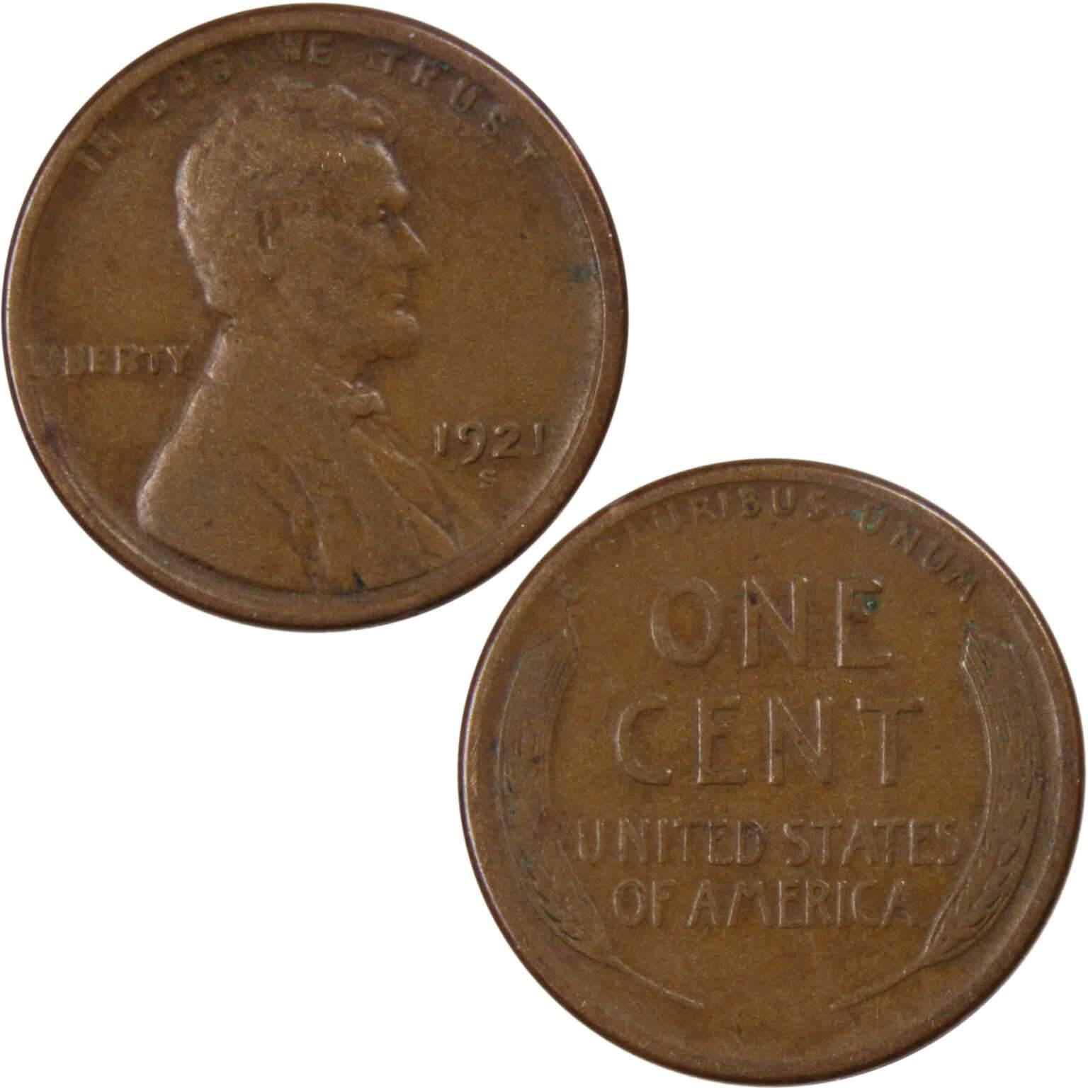 1921 S Lincoln Wheat Cent F Fine Bronze Penny 1c Coin Collectible