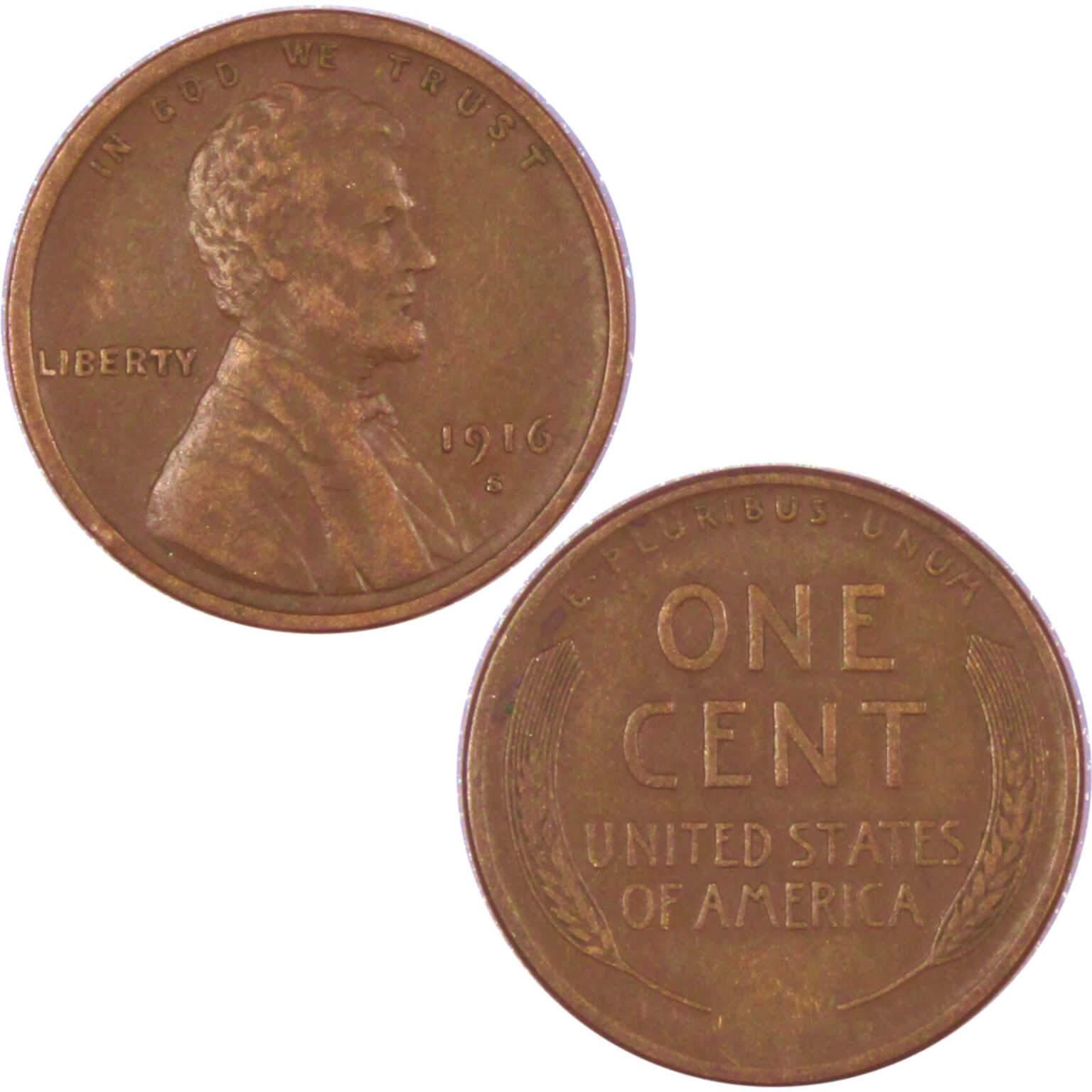 1916 S Lincoln Wheat Cent VF Very Fine Bronze Penny 1c Coin Collectible