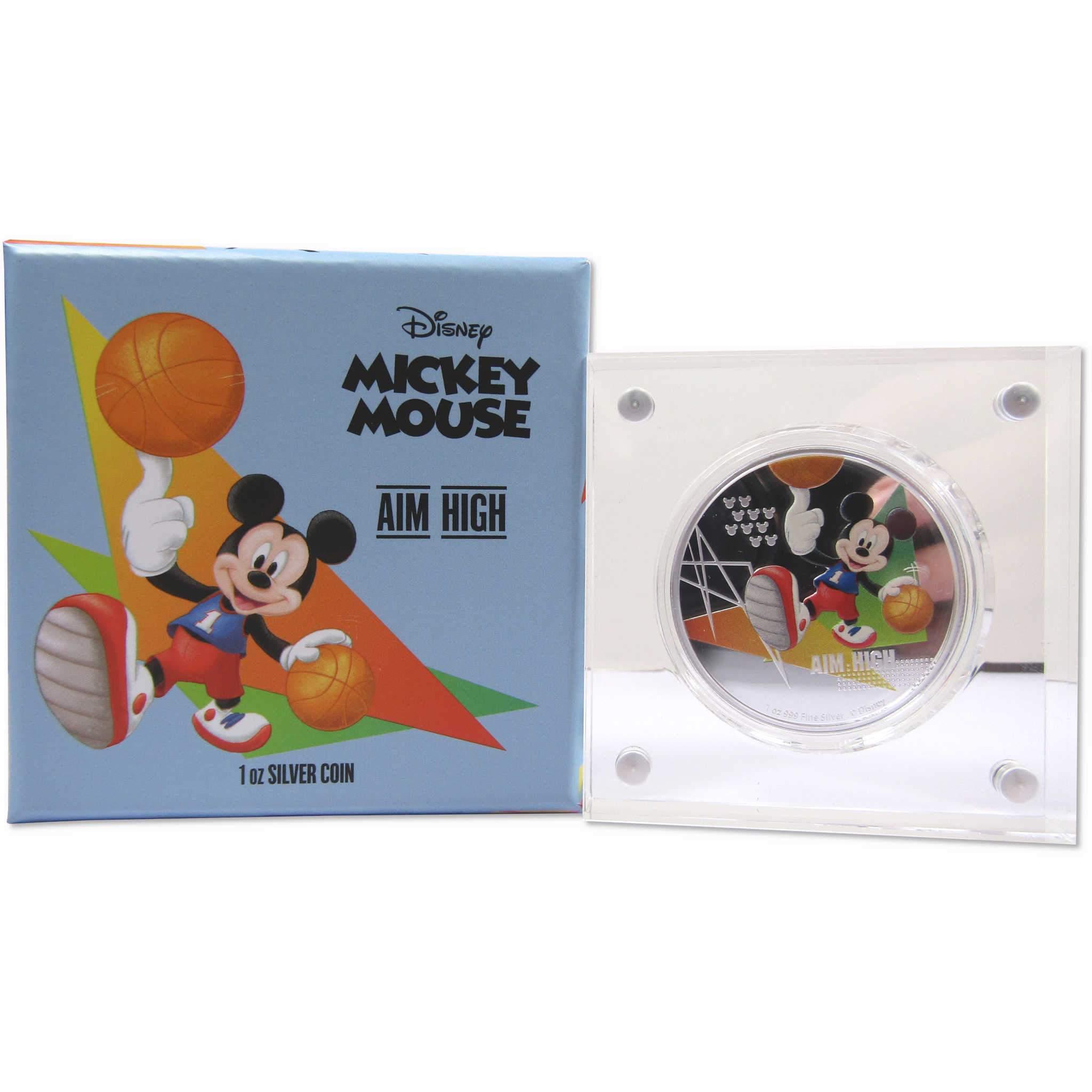 Disney Mickey Mouse Basketball Aim High 1 oz .999 Silver $2 Proof 2020 Niue COA
