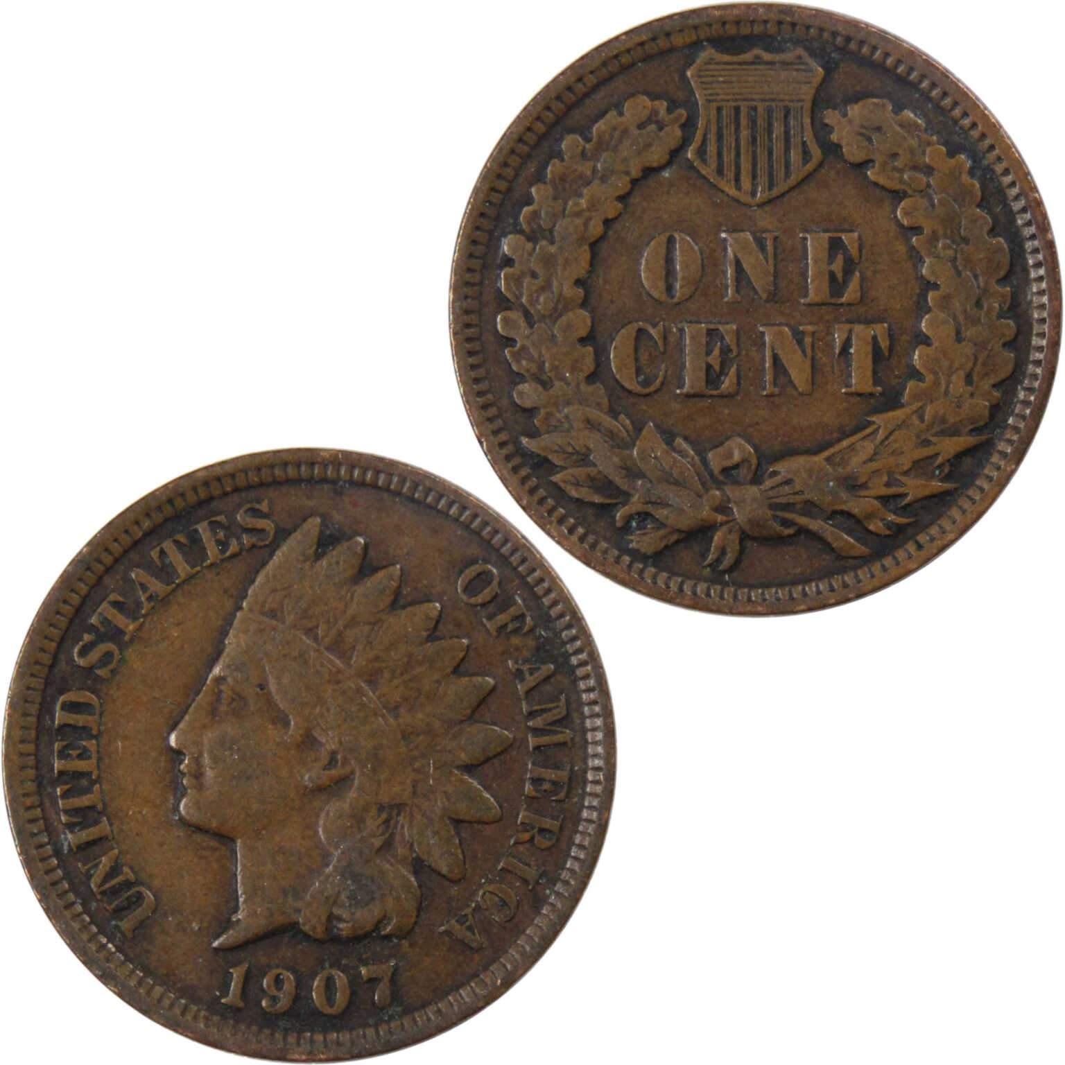 1907 Indian Head Cent F Fine Bronze Penny 1c Coin Collectible