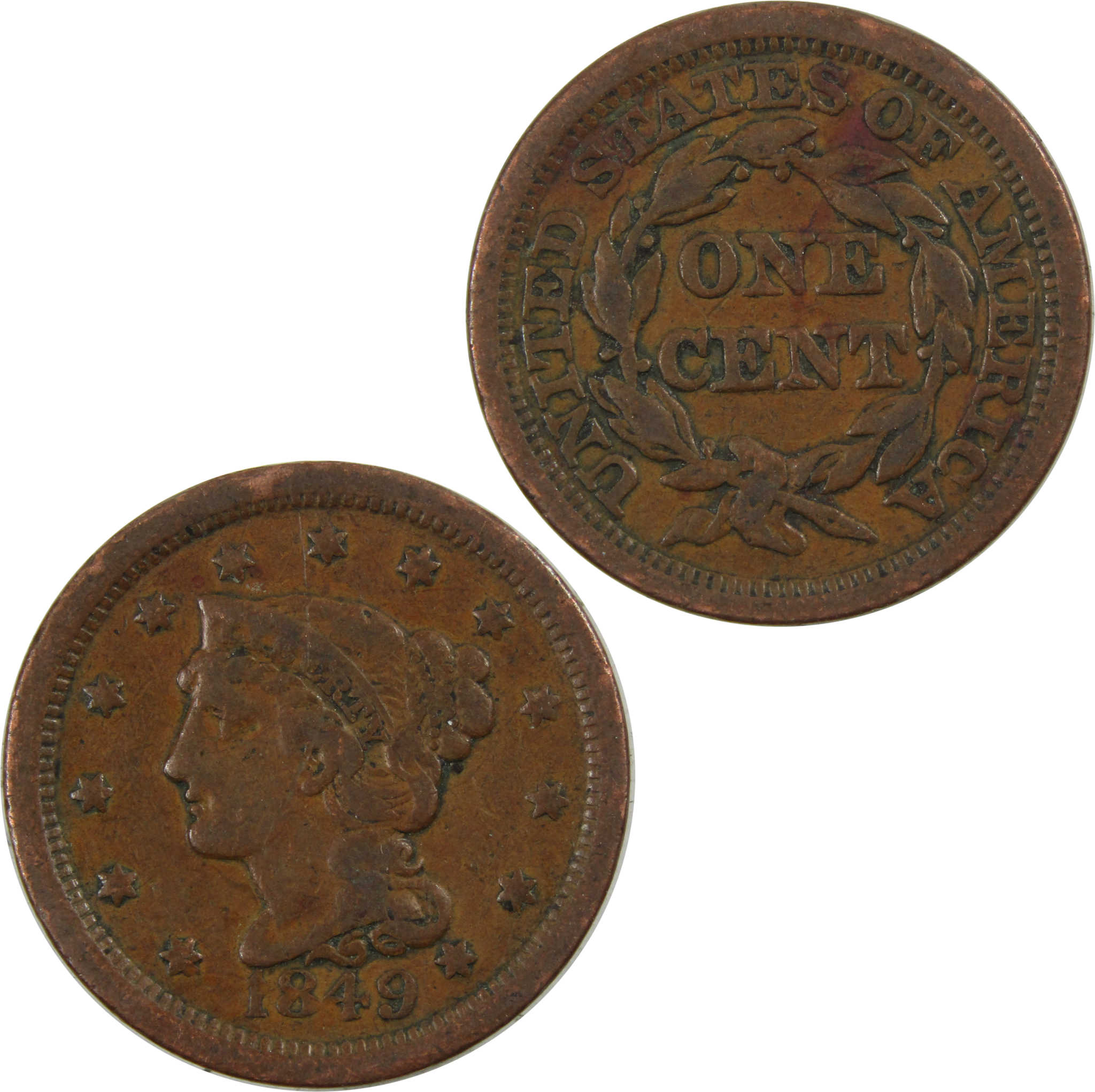 1849 Braided Hair Large Cent VG Very Good Copper Penny SKU:I4658
