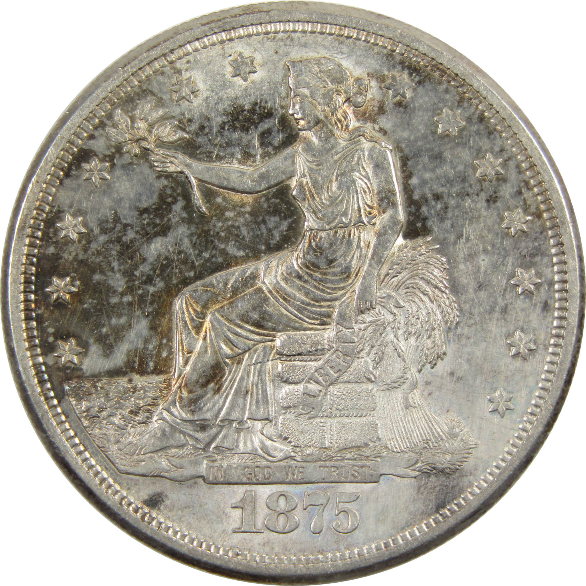 1875 S Trade Dollar Borderline Unc Details 90% Silver SKU:I5889