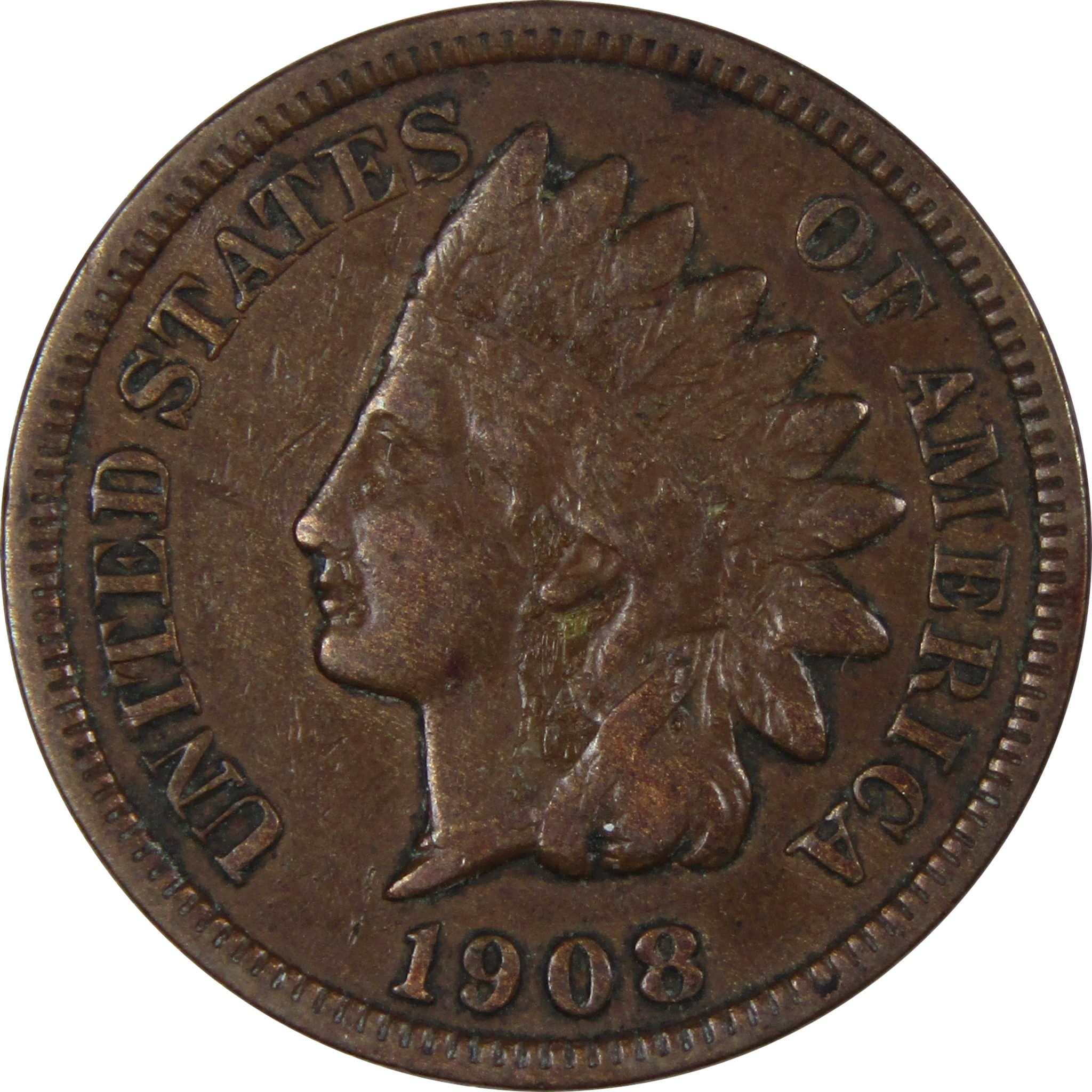 1908 S Indian Head Cent VF Very Fine Penny 1c US Coin SKU:IPC8230