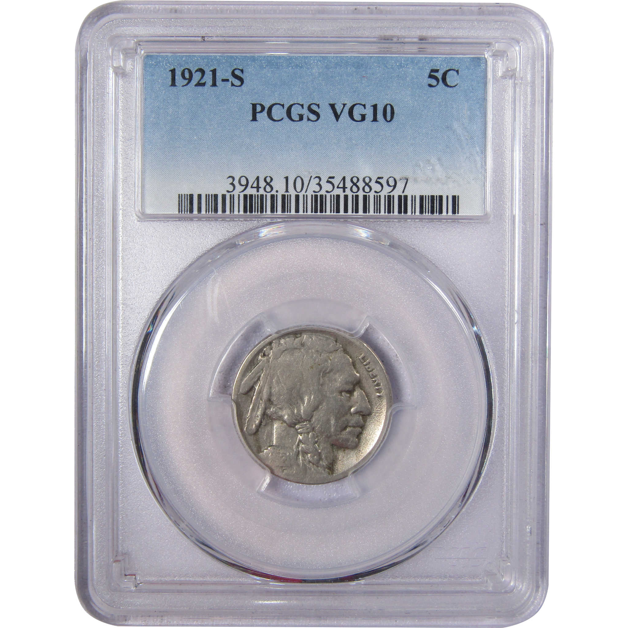 1921 S Indian Head Buffalo Nickel 5 Cent Piece VG 10 PCGS 5c SKU:I542