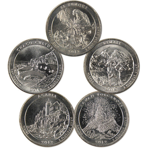 2012 S National Park Quarter 5 Coin Set Uncirculated Mint State Clad 25c - National Park Quarters - America the Beautiful Quarters - National Park Quarter Sets - Profile Coins &amp; Collectibles