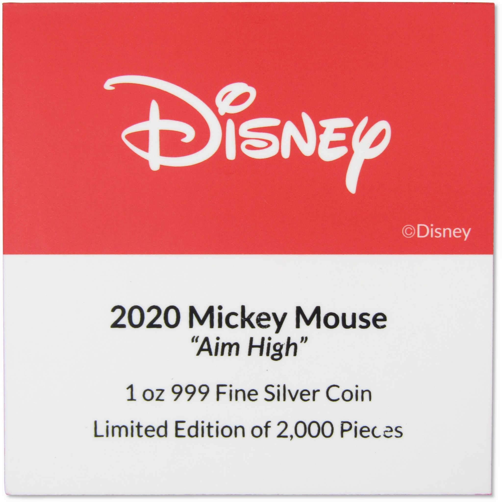 Disney Mickey Mouse Basketball Aim High 1 oz .999 Silver $2 Proof 2020 Niue COA
