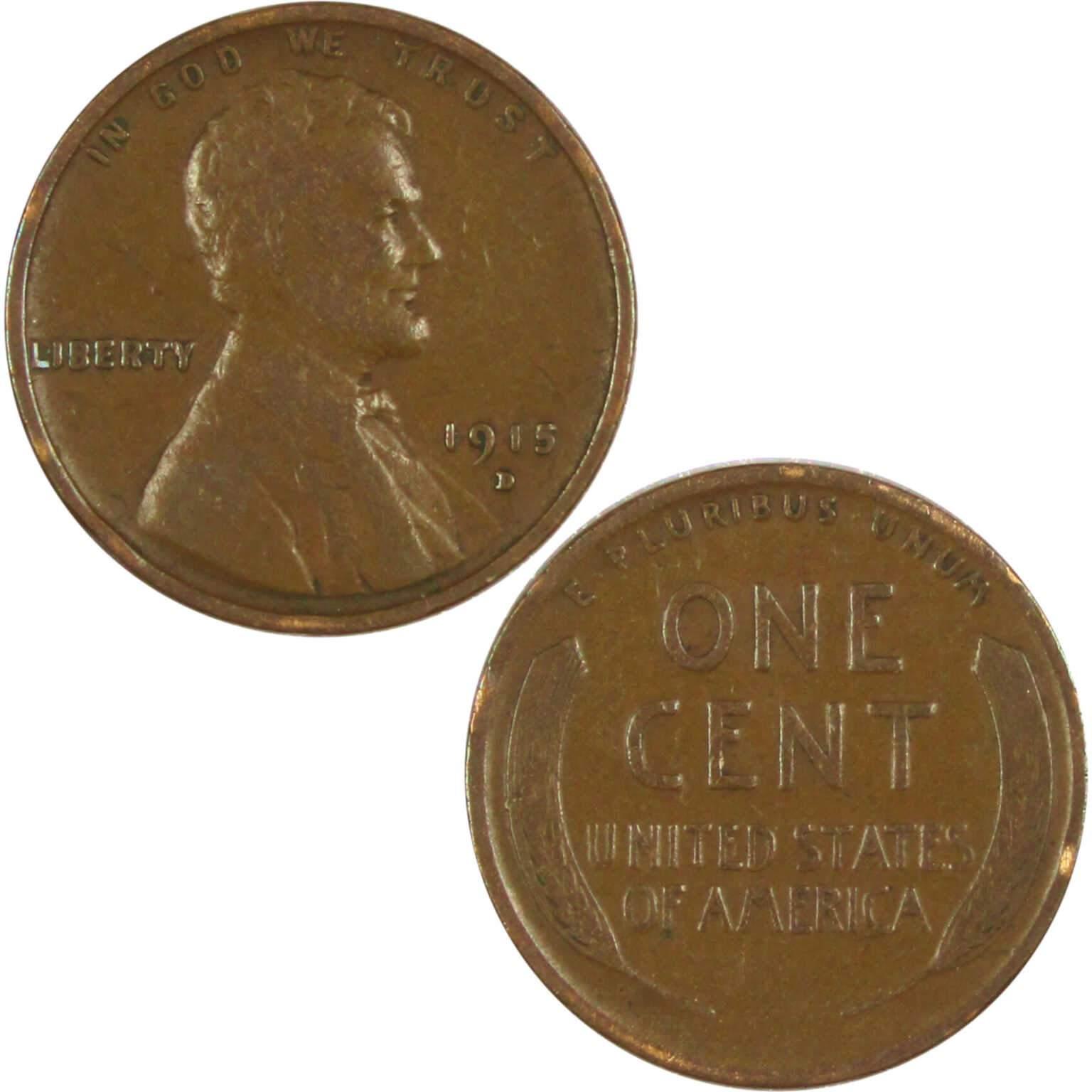 1915 D Lincoln Wheat Cent F Fine Bronze Penny 1c Coin Collectible