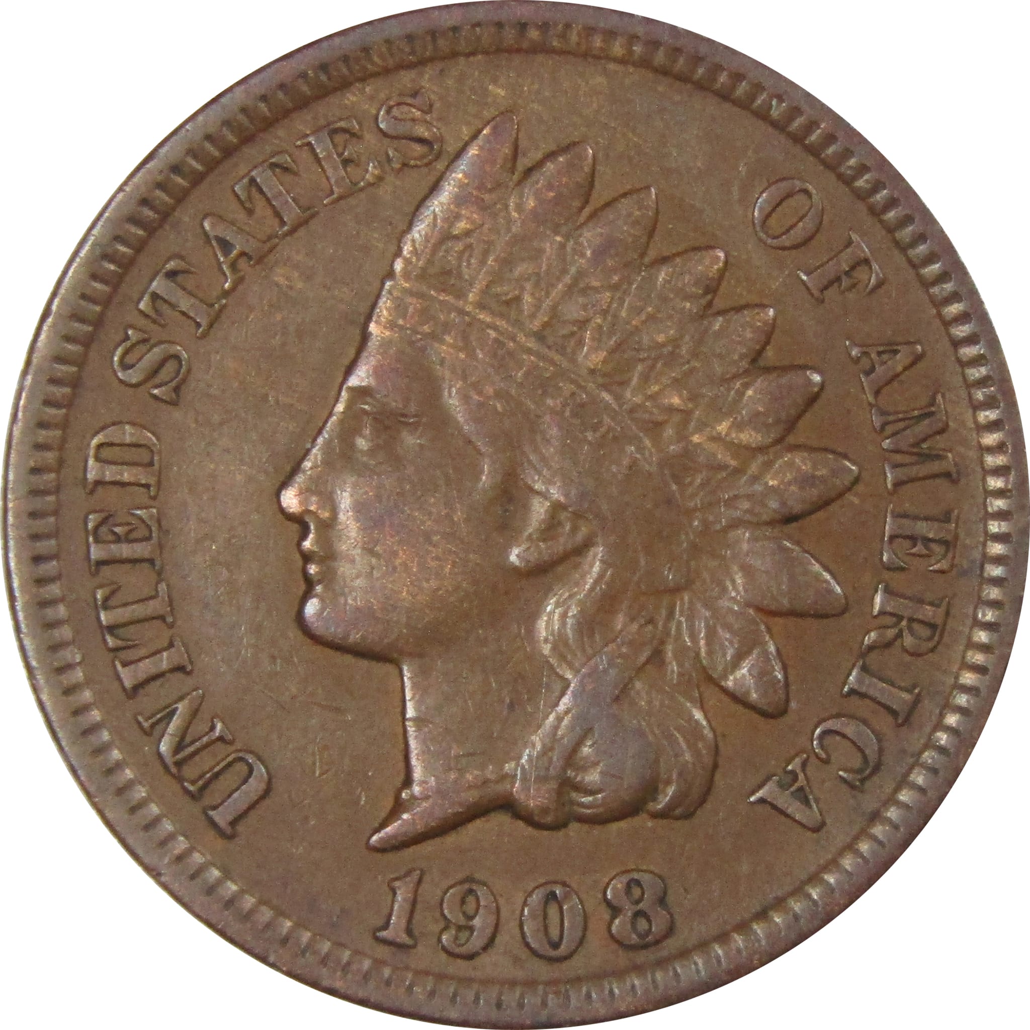 1908 S Indian Head Cent XF EF Extremely Fine Penny 1c Coin SKU:IPC7359