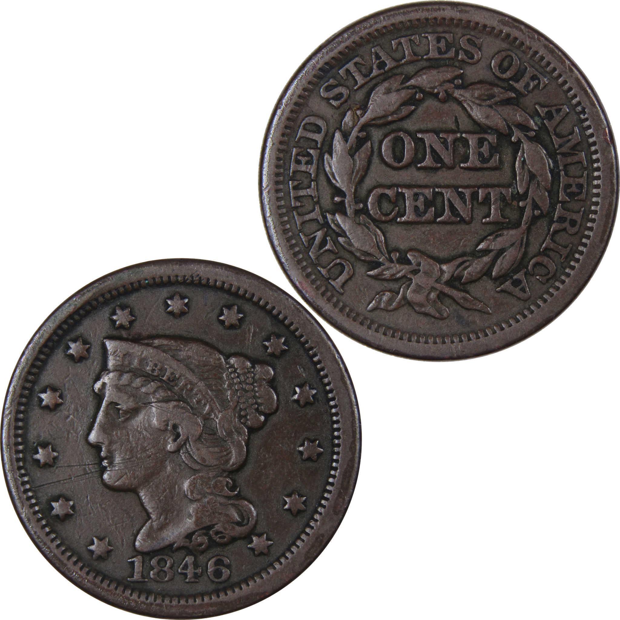 1846 Sm Date Braided Hair Large Cent VF Very Fine Copper SKU:IPC7685