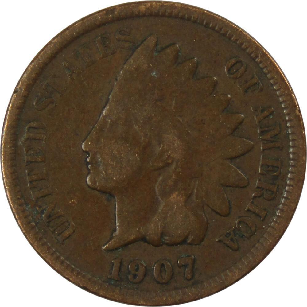 1907 Indian Head Cent AG About Good Bronze Penny 1c Coin Collectible