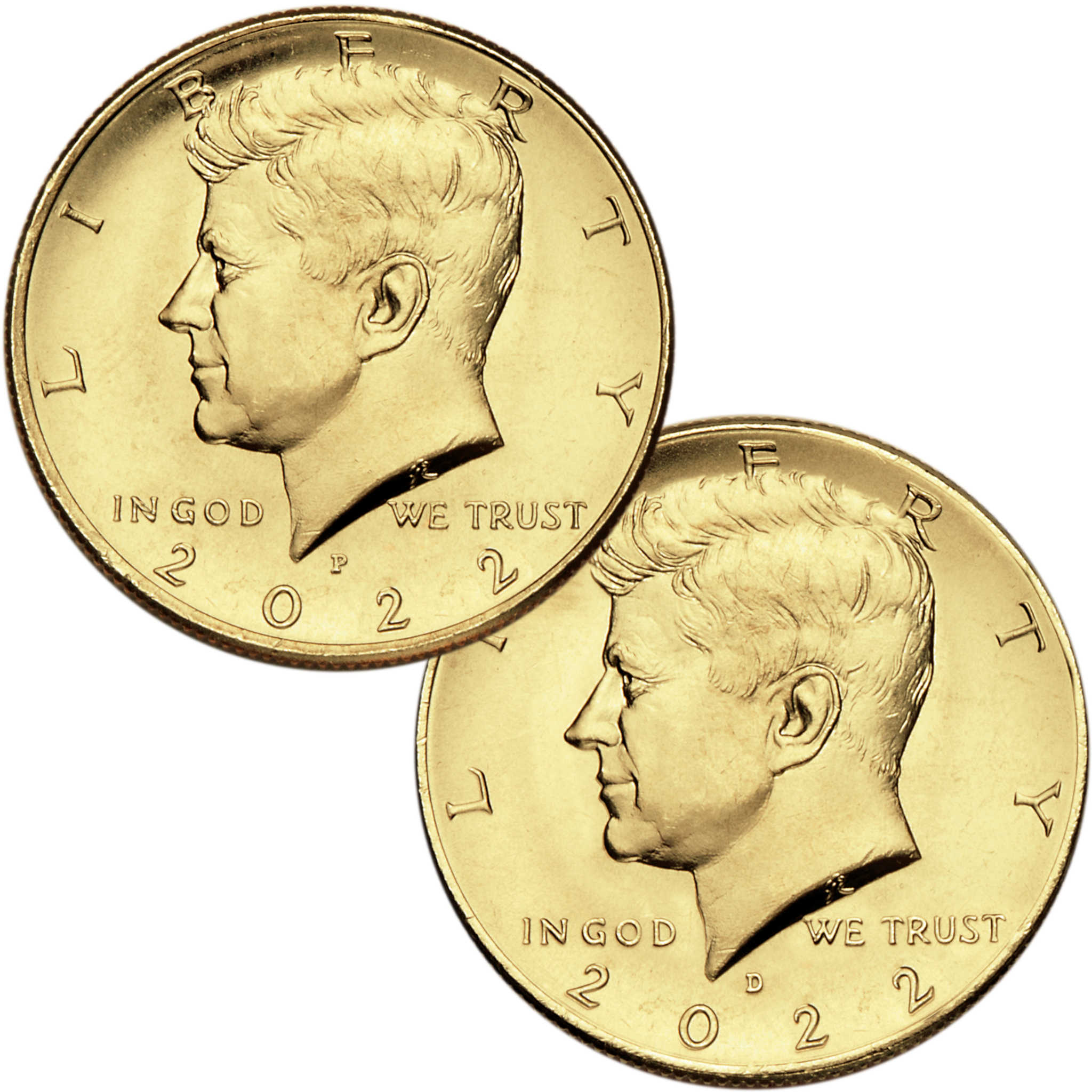 2022 Gold Plated Kennedy Half Dollar 2 Coin Set 50c Coin Collectible