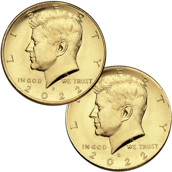 2022 Gold Plated Kennedy Half Dollar 2 Coin Set 50c Coin Collectible - Kennedy Half Dollars - JFK Half Dollar - Kennedy Coins - Profile Coins &amp; Collectibles