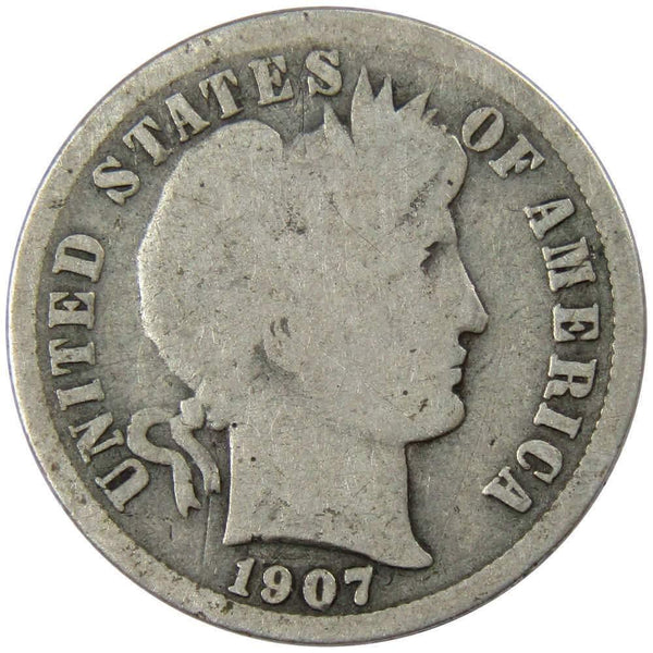 1907 Barber Dime G Good 90% Silver 10c US Type Coin Collectible - Profile Coins & Collectibles 