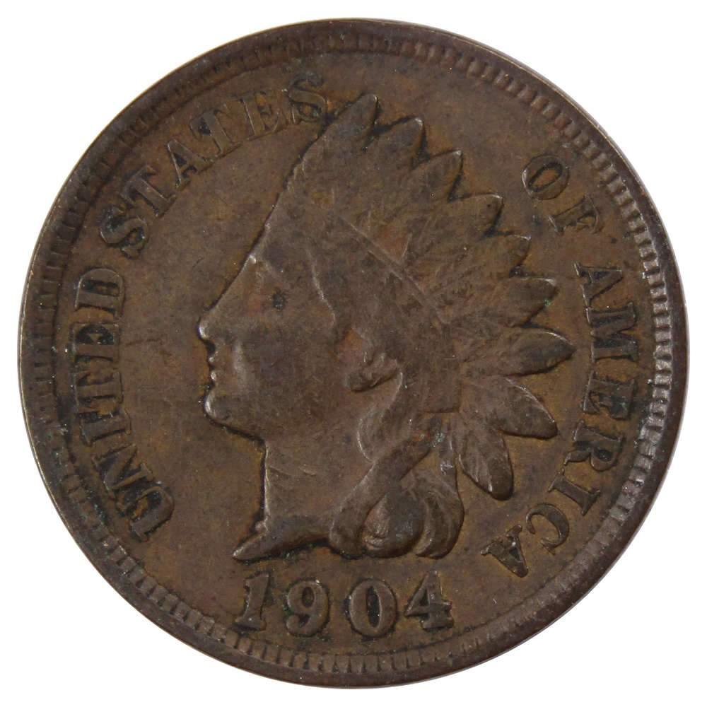 1904 Indian Head Cent F Fine Bronze Penny 1c Coin Collectible