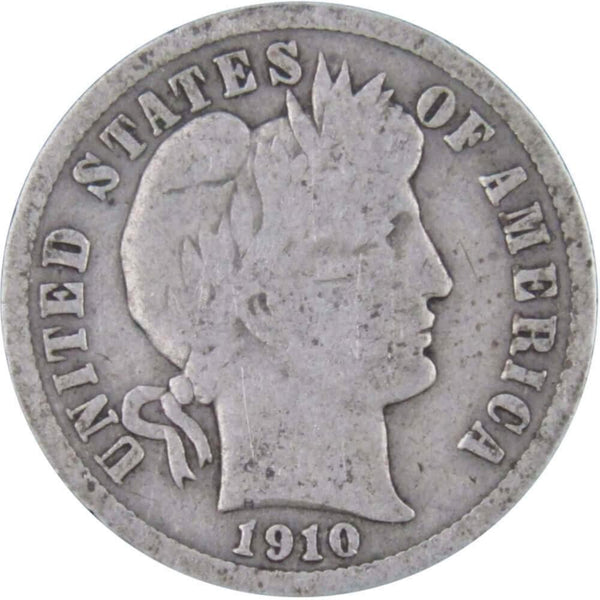 1910 Barber Dime AG About Good 90% Silver 10c US Type Coin Collectible - Profile Coins & Collectibles 