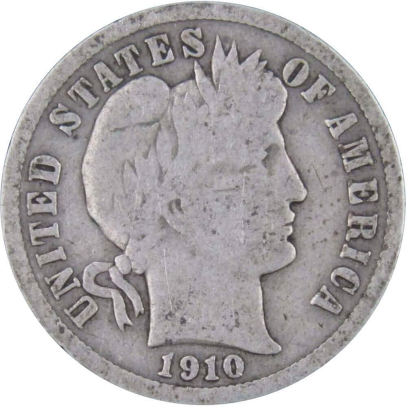 1910 Barber Dime AG About Good 90% Silver 10c US Type Coin Collectible - Profile Coins & Collectibles 