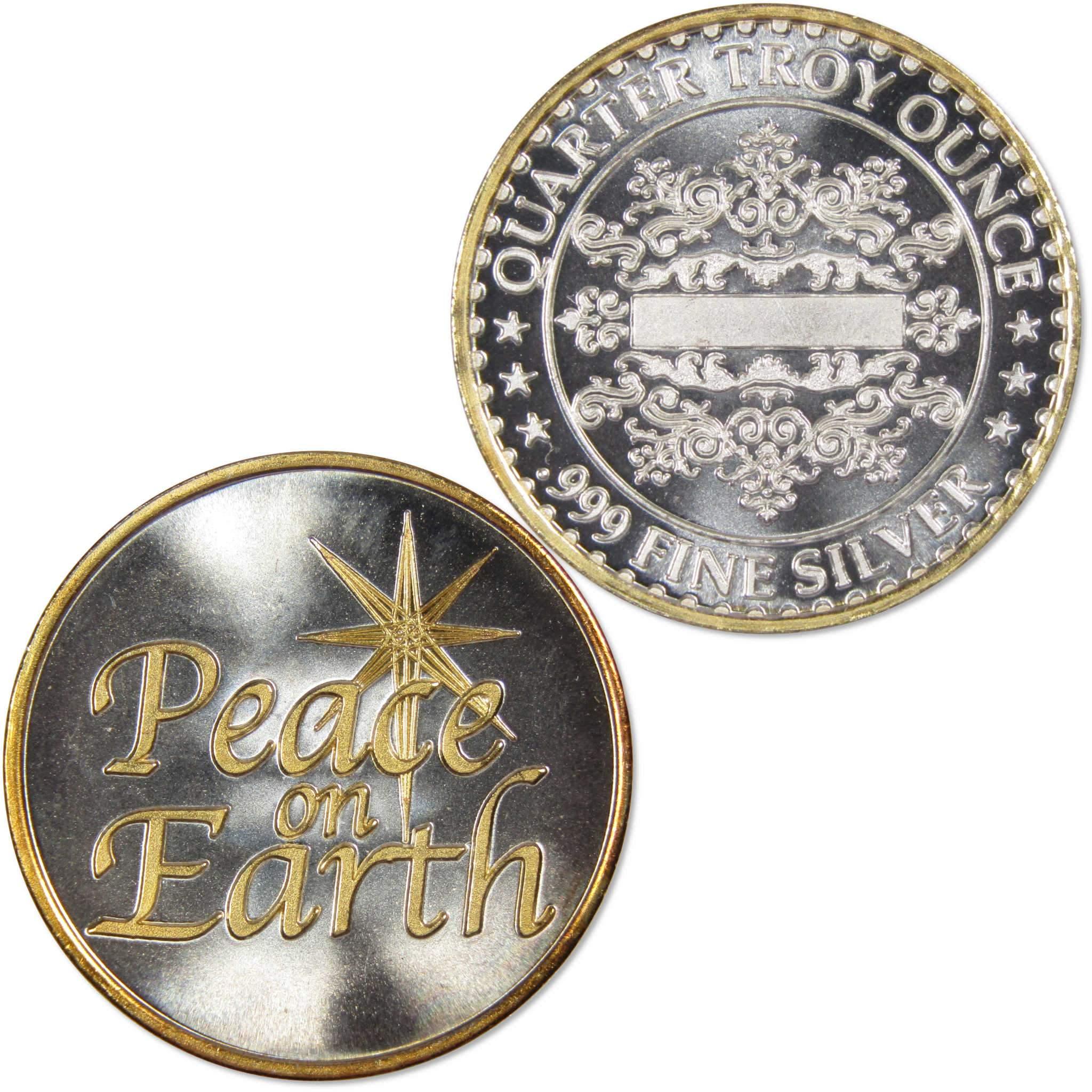 Peace on Earth 1/4 oz .999 Fine Silver Round with Gold Plating Lettering