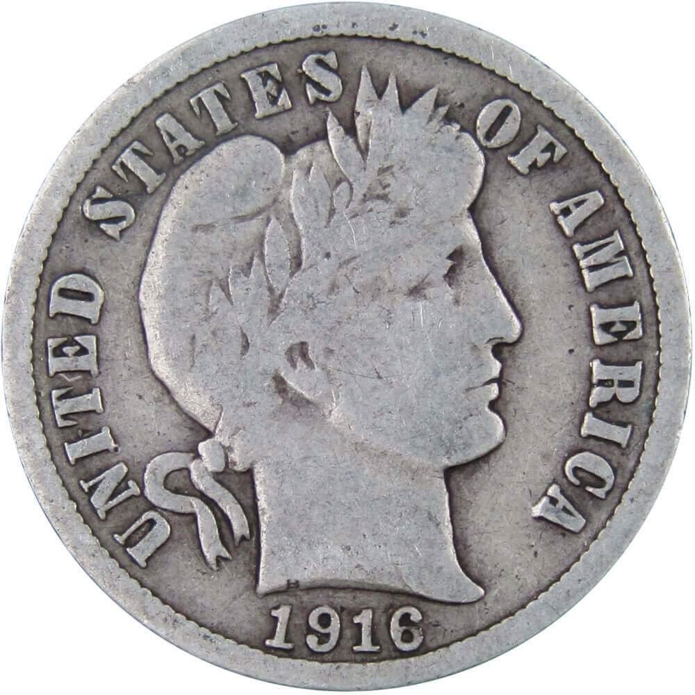 1916 Barber Dime VG Very Good 90% Silver 10c US Type Coin Collectible