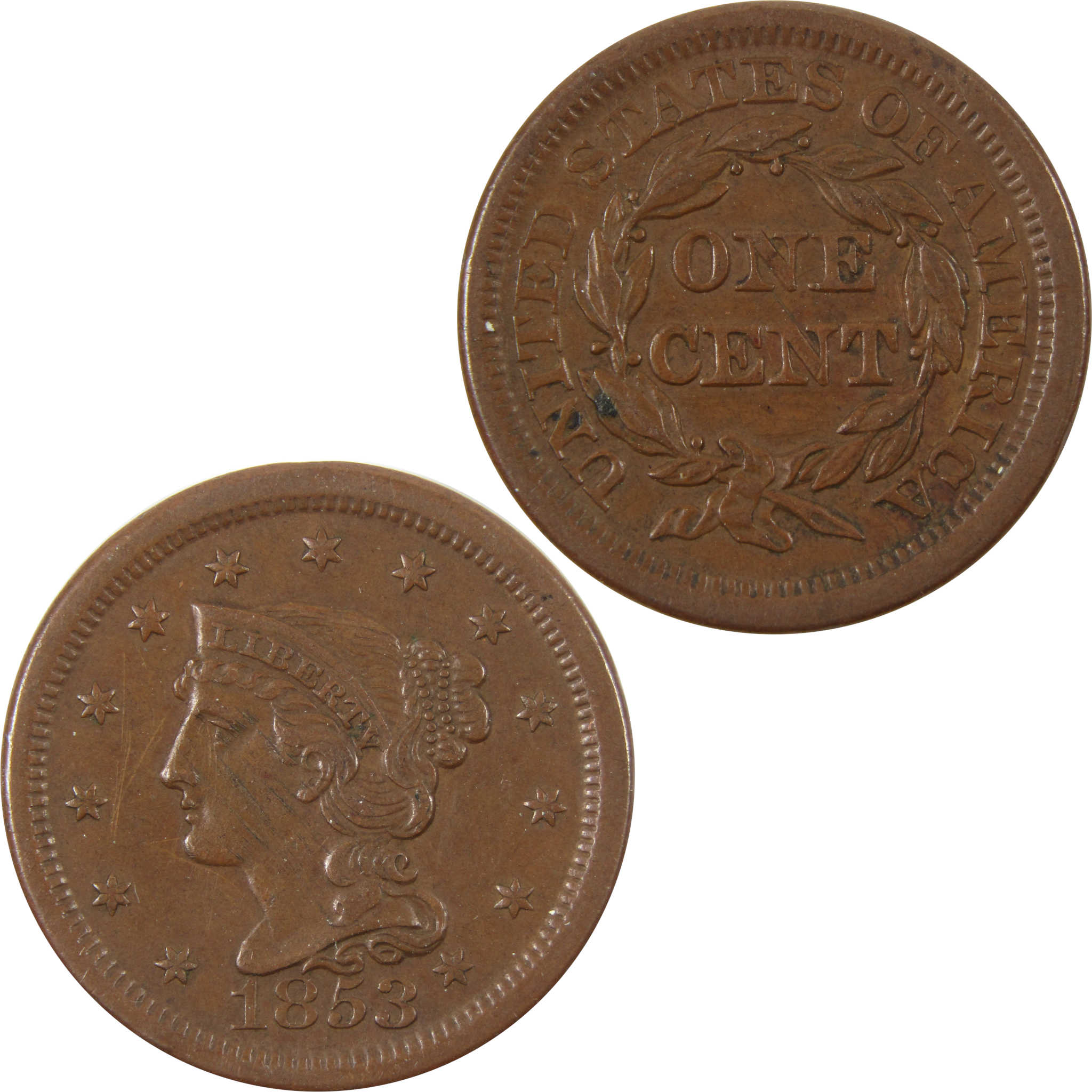 1853 Braided Hair Large Cent XF EF Extremely Fine Copper 1c SKU:I7461