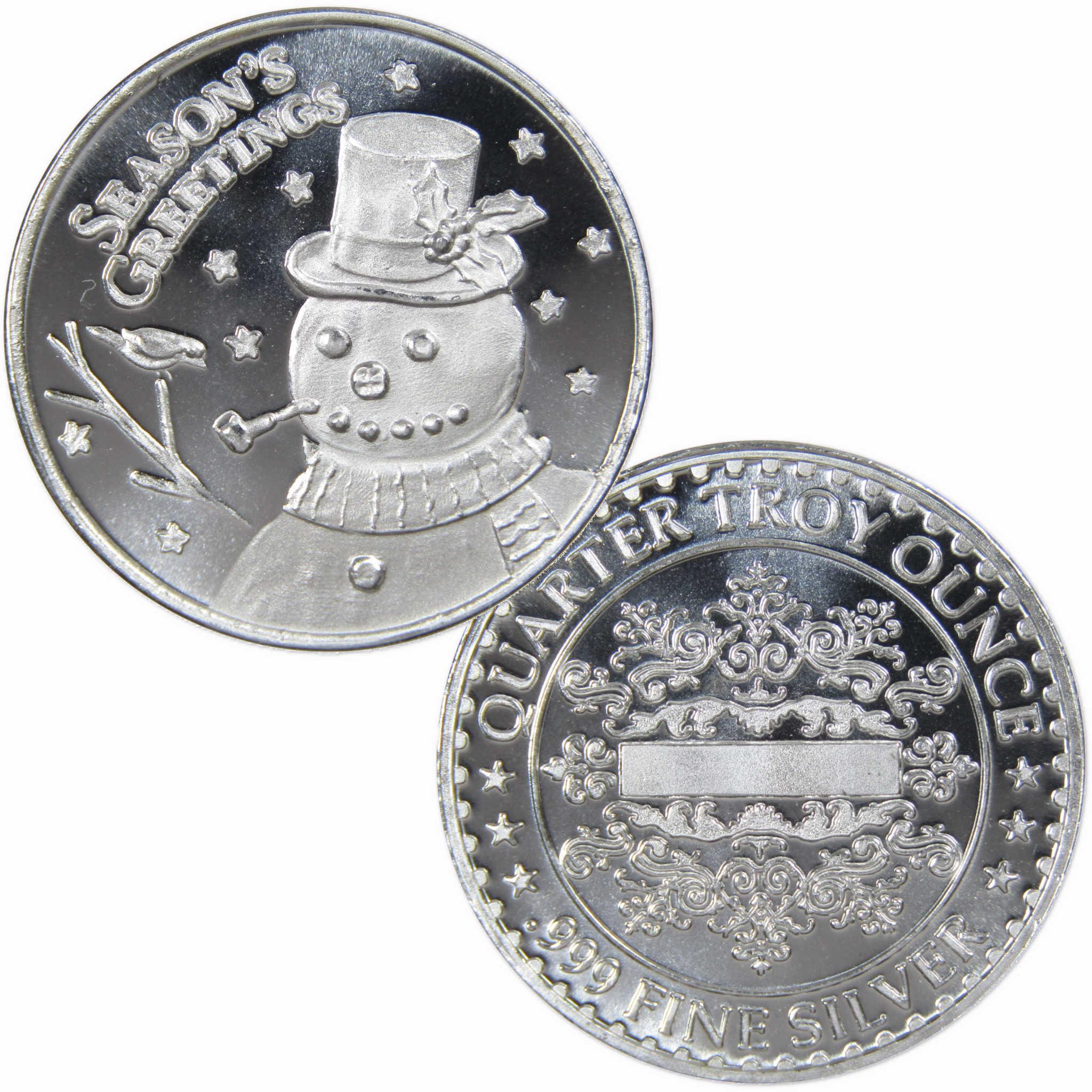 Season's Greetings Christmas Snowman 1/4 oz .999 Fine Silver Round