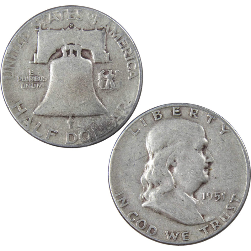 1951 S Franklin Half Dollar AG About Good 90% Silver 50c US Coin Collectible - Franklin Half Dollar - Franklin half dollars - Franklin coins - Profile Coins &amp; Collectibles