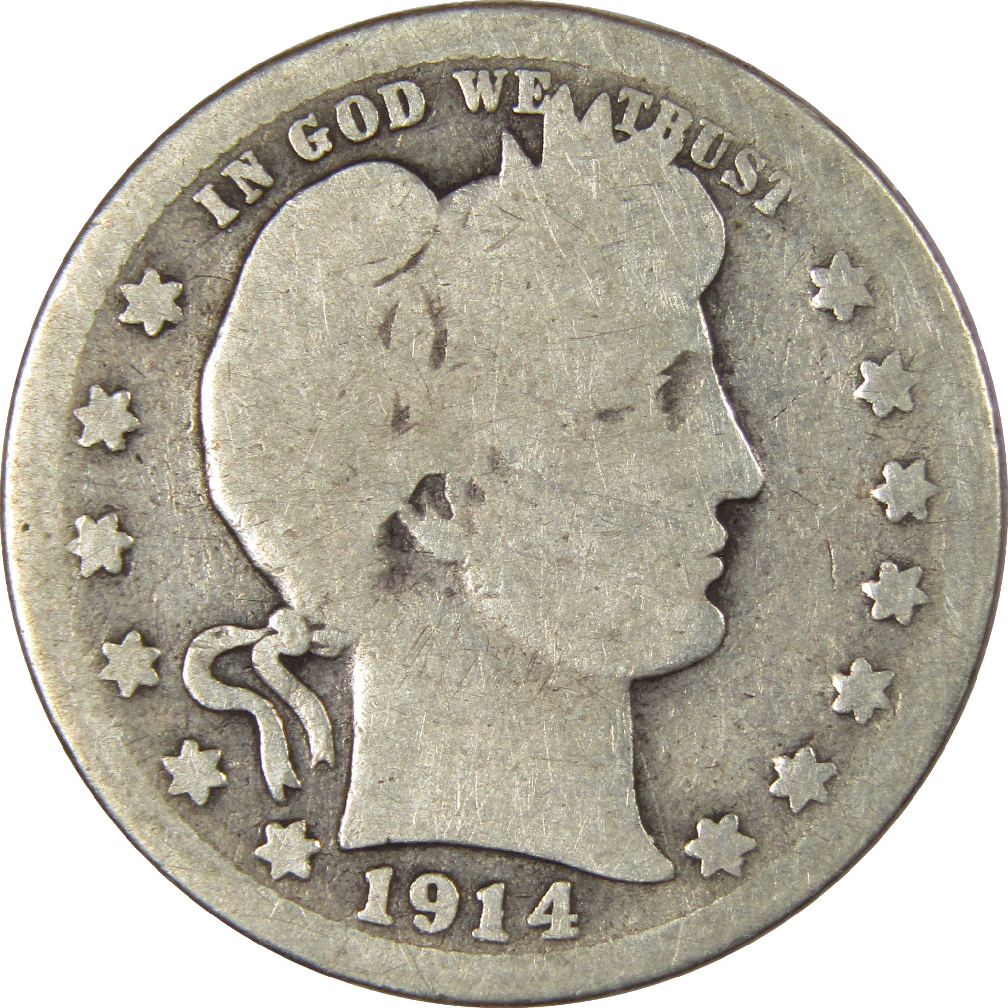 1914 S Barber Quarter AG About Good 90% Silver 25c SKU:IPC6900