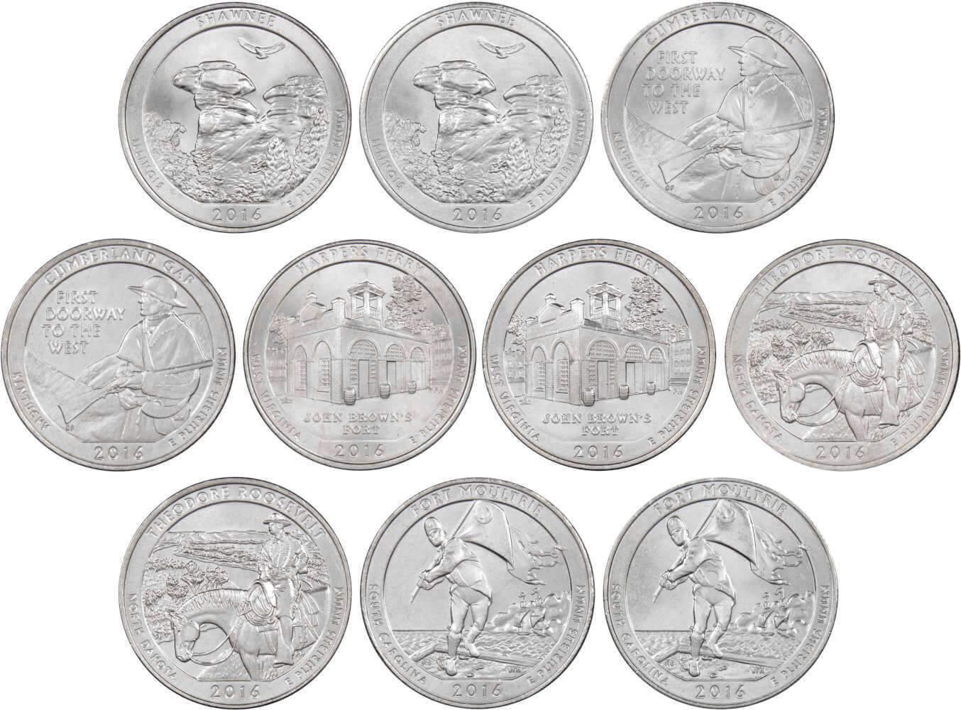 2016 P&D National Park Quarter 10 Coin Set Uncirculated Mint State 25c