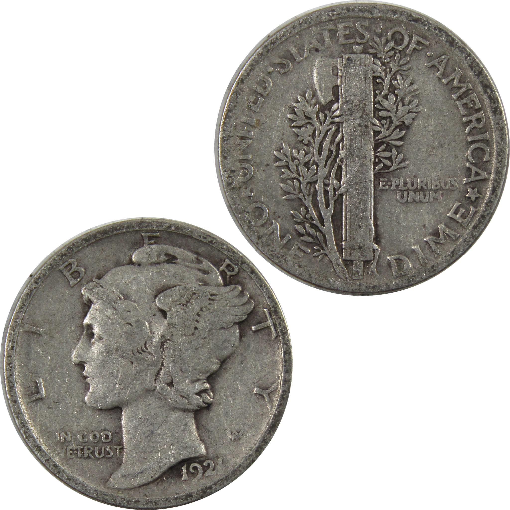 1921 D Mercury Dime F Fine 90% Silver 10c Coin SKU:I5035